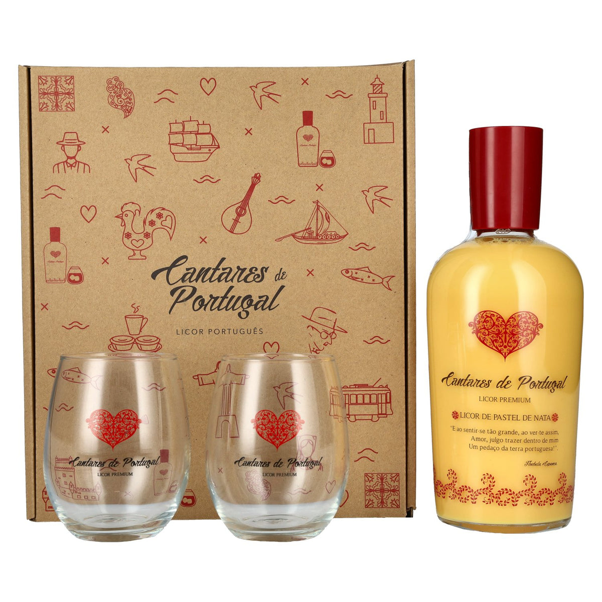 Cantares de Portugal Pastel de Nata Liqueur 15% Vol. 0.7l in gift box with 2 glasses