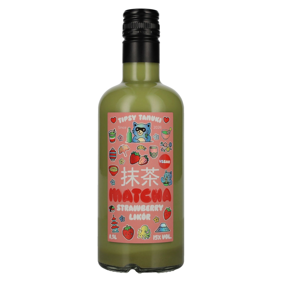 Tipsy Tanuki Matcha Strawberry Liqueur 15% ABV 0.5l