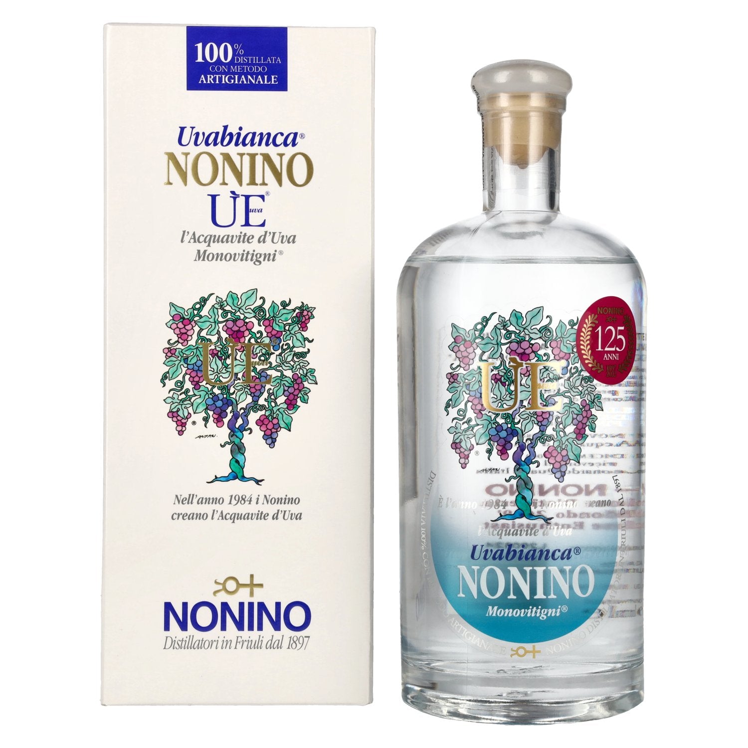Nonino Grappa ÙE Monovitigni Uvabianca 38% Vol. 0,7l in Geschenkbox