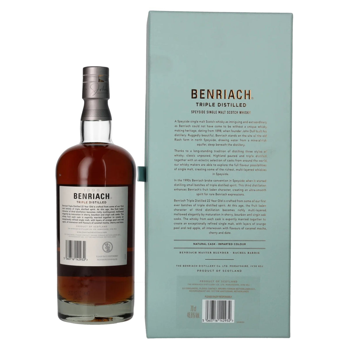 Benriach 22 Years Old Triple Distilled Three Cask Matured Single Malt 46.8% Vol. 0.7l in Gift Box