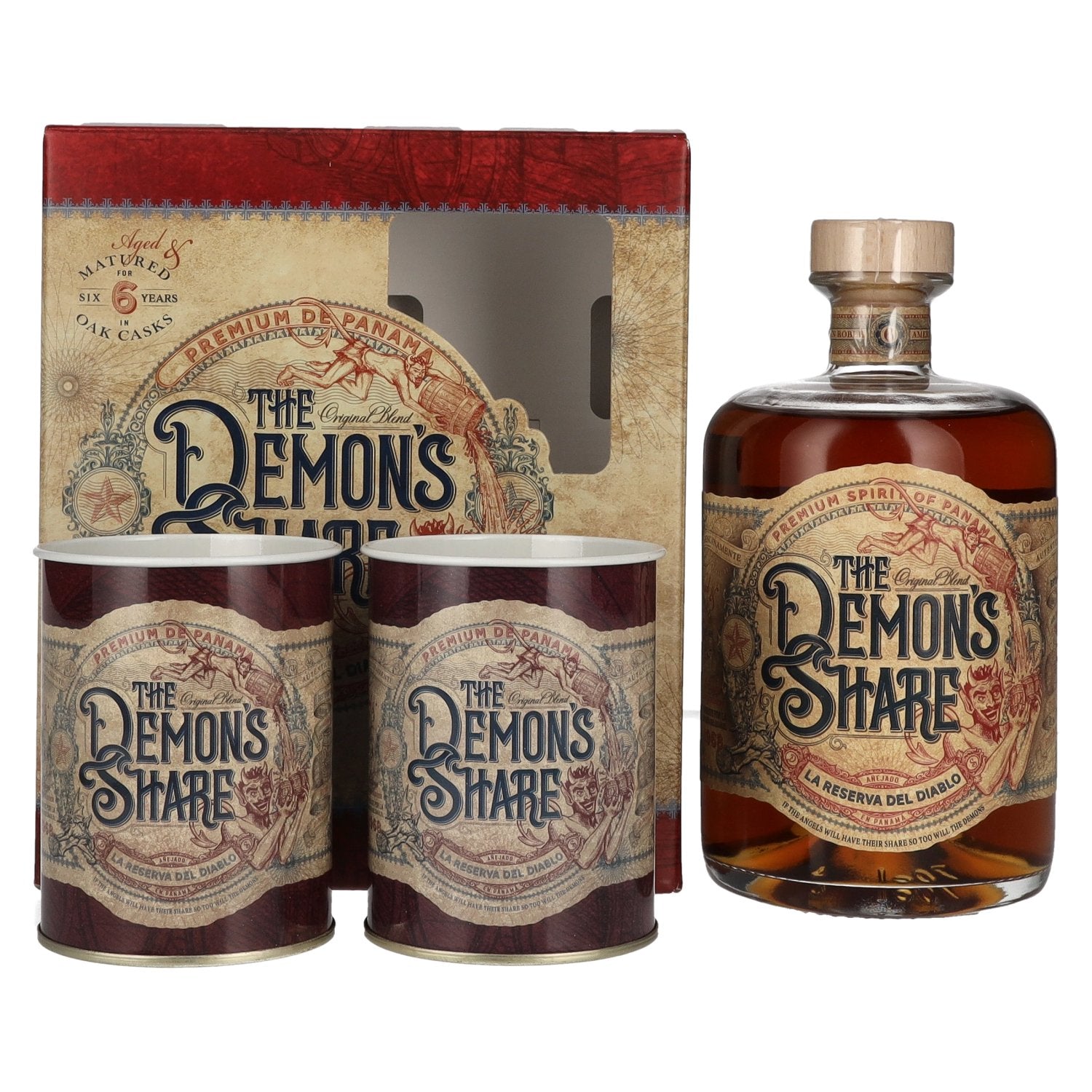 The Demon's Share 6 Years Old Spirit Drink 40% Vol. 0.7l in gift box with 2 cans The Demon's Share