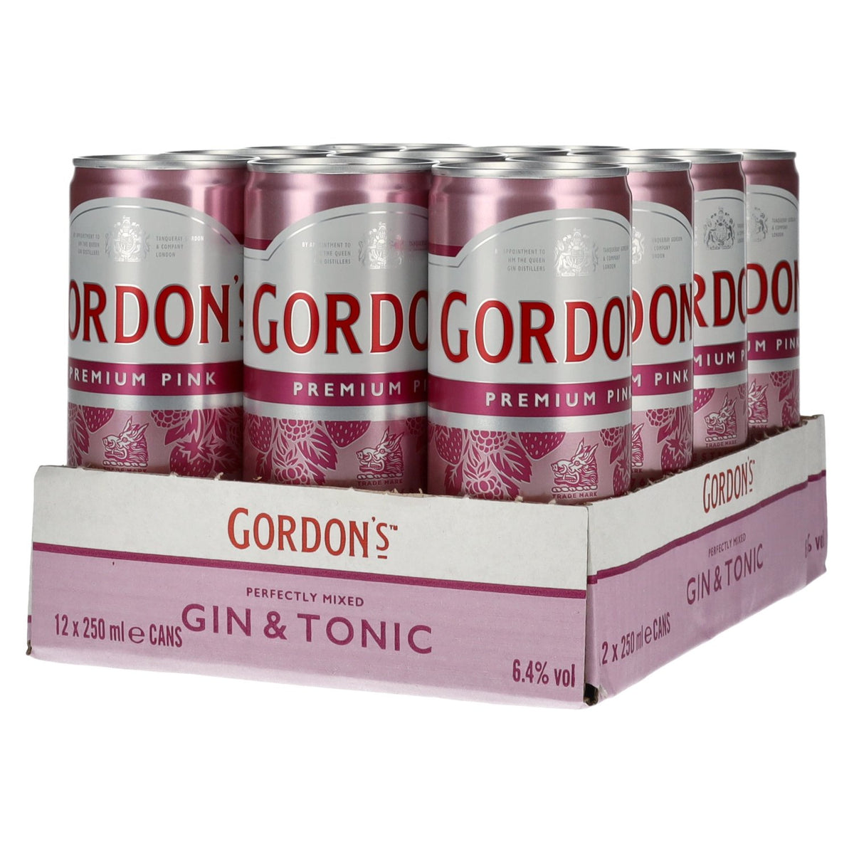Gordon's Premium Pink Gin &amp; Tonic 6.4% ABV, 12 x 0.25l tins (deposit)