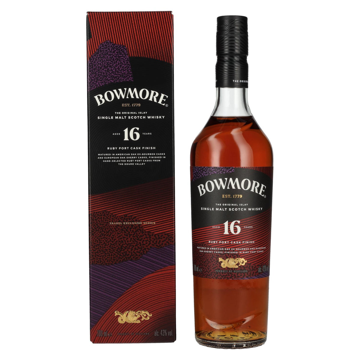 Bowmore 16 Years Old Ruby Port Cask Finish Islay Single Malt 43% Vol. 0,7l in Geschenkbox
