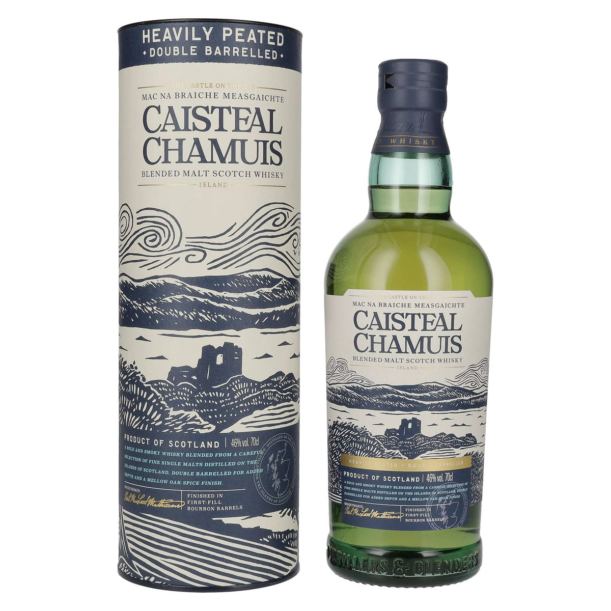 Caisteal Chamuis Bourbon Casks Heavily Peated Blended Malt Scotch Whisky 46% Vol. 0.7l in Gift Box