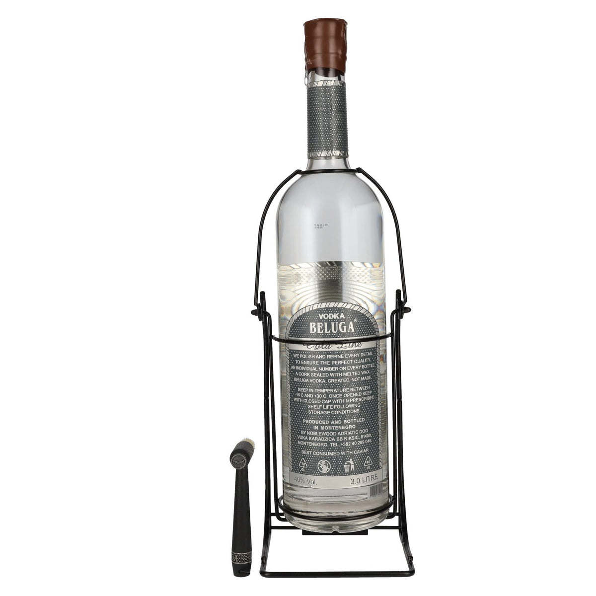 Beluga Gold Line Vodka Montenegro 40% vol. 3l in a gift box with a swivel stand and a brush