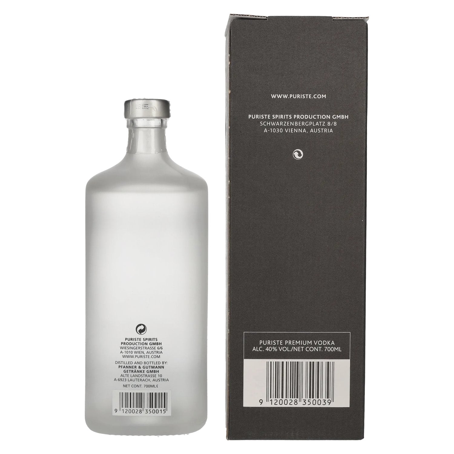 PURISTE Premium Vodka No. 1 by Hillinger & Kracher 40% Vol. 0.7l in gift box