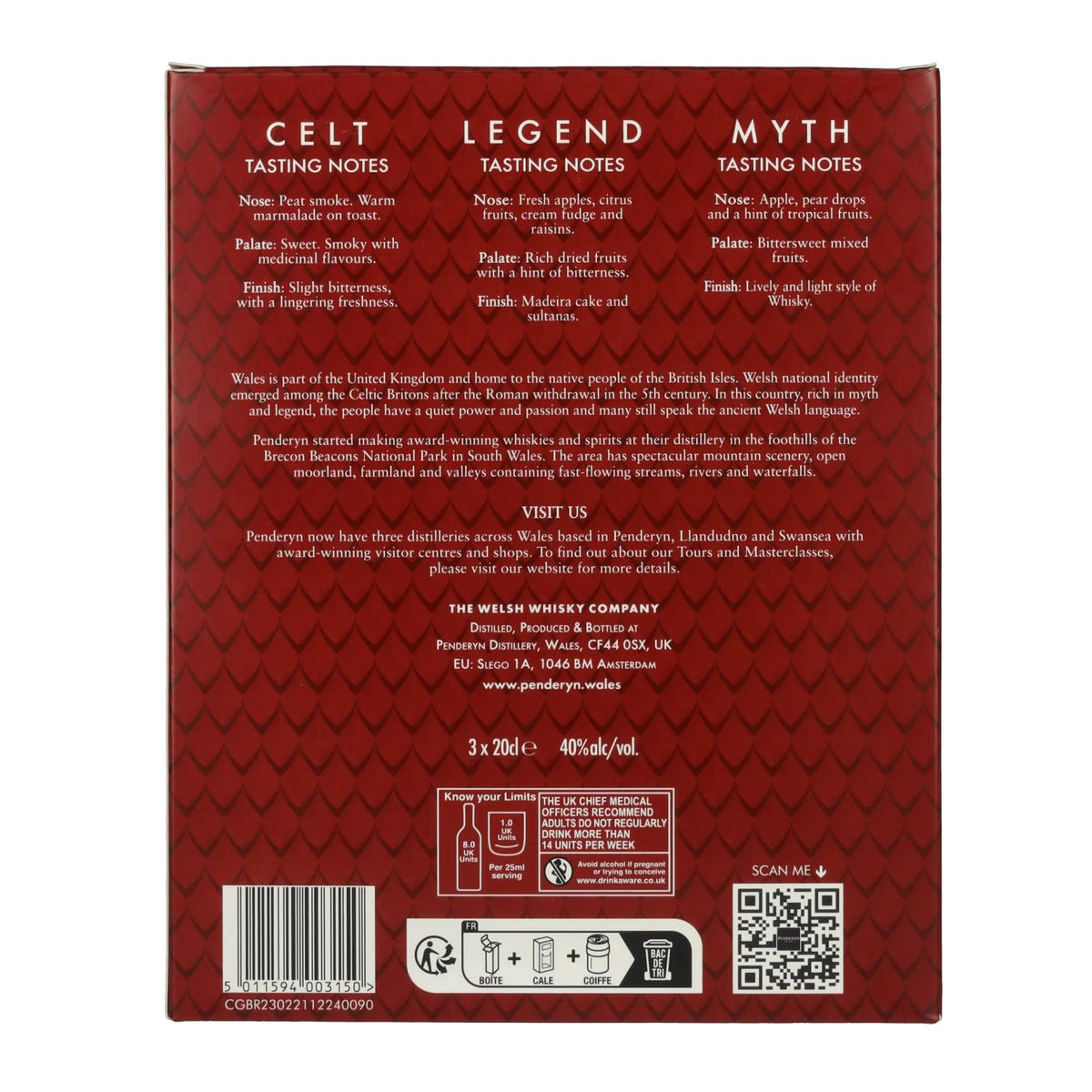 Penderyn MYTH, LEGEND, CELT Single Malt Welsh Whisky 40% Vol. 3x0.2l in Gift Box
