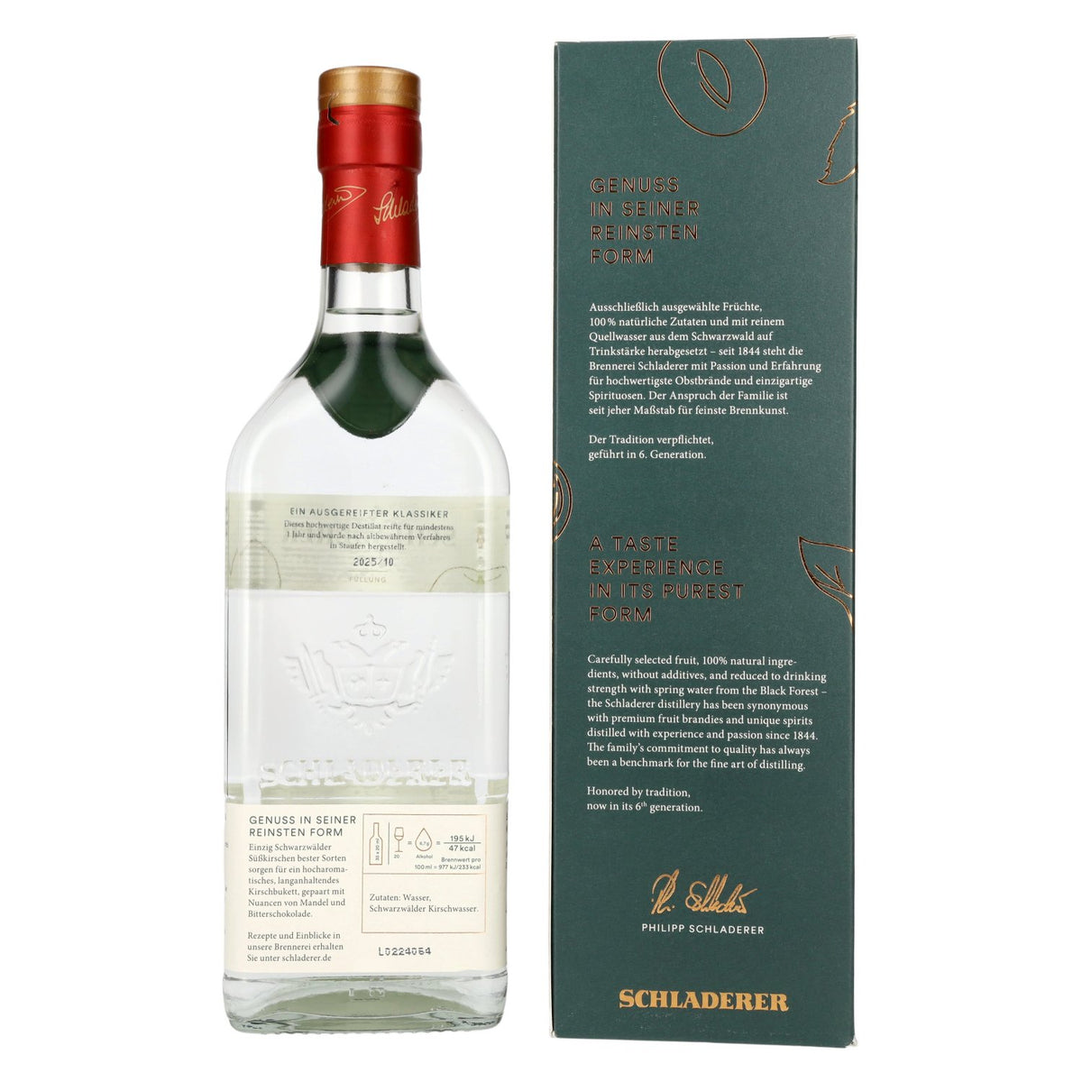 Schladerer Black Forest Kirsch 42% ABV, 0.7 litres, in a gift box