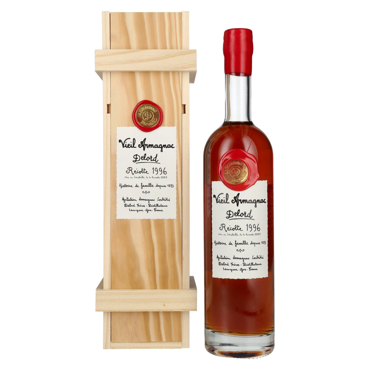 Vieil Armagnac Delord Vintage Harvest 1996 40% Vol. 0.7l in wooden box