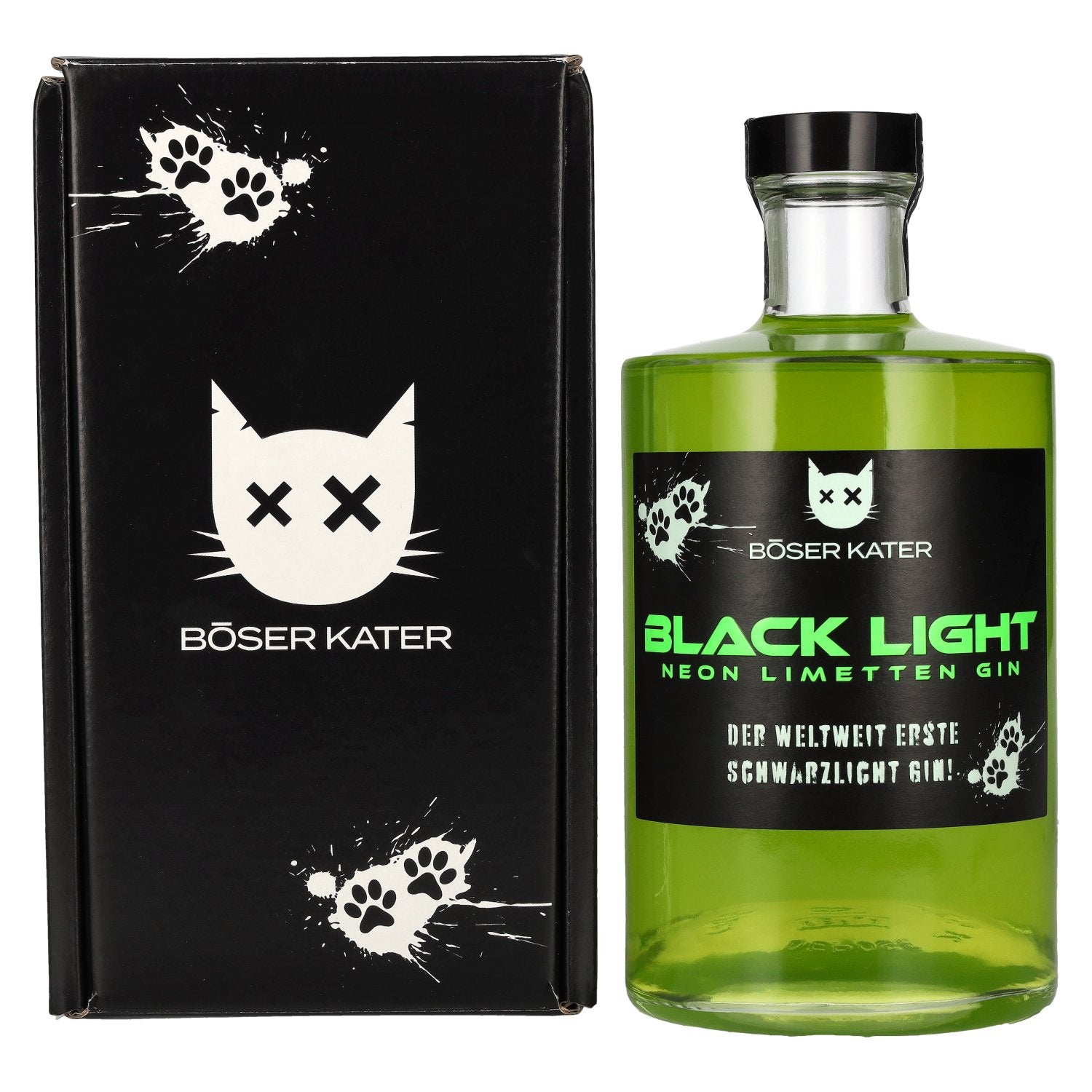 BÖSER KATER Black Light Neon Limetten Gin 40% Vol. 0,5l in Geschenkbox