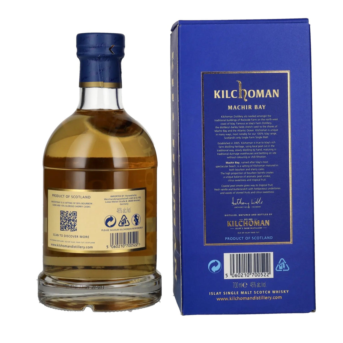 Kilchoman MACHIR BAY Islay Single Malt Scotch Whisky 46% ABV, 0.7 litres, in a gift box