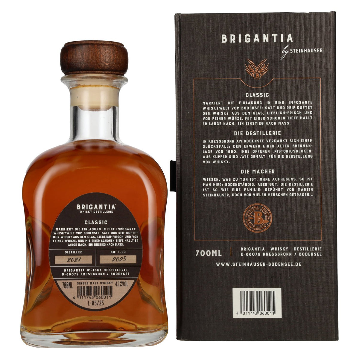 Steinhauser BRIGANTIA CLASSIC Single Malt Whisky Limited Edition 43% Vol. 0.7l in gift box