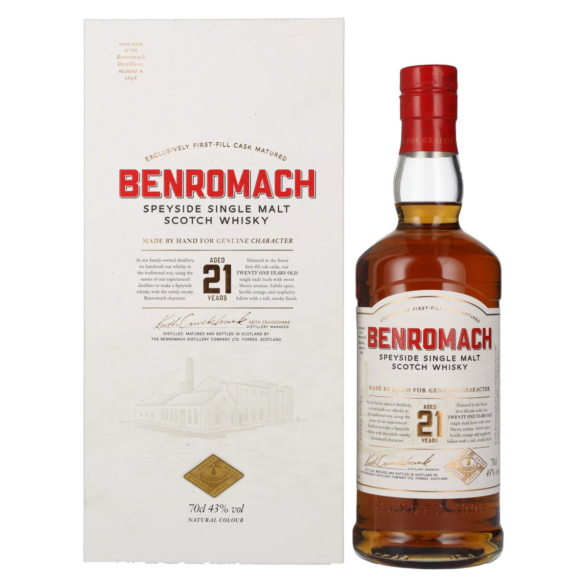Benromach 21 Years Old Speyside Single Malt 43% ABV 0.7l in a gift box