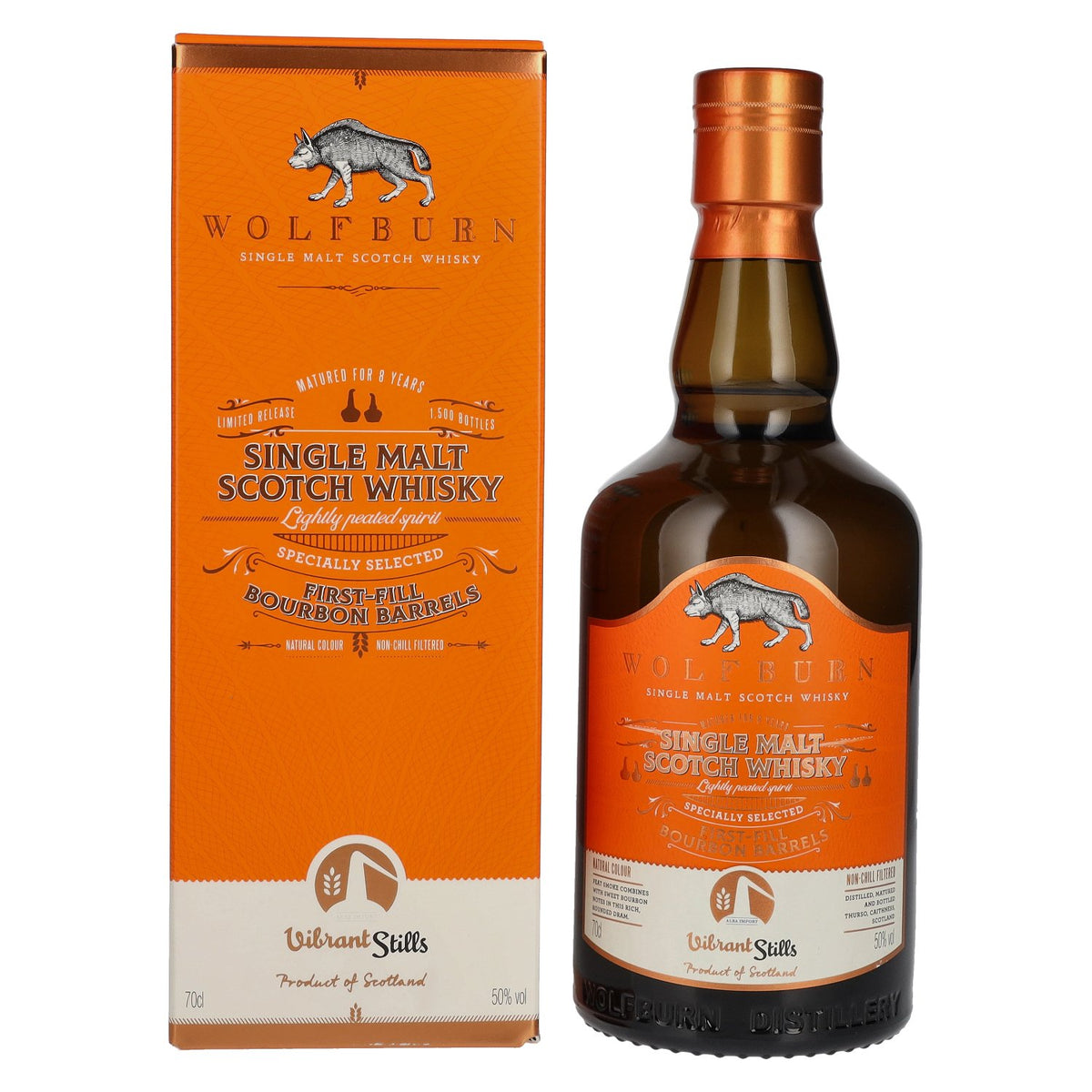 Wolfburn VIBRANT STILLS 8 Years Old Specially Selected First-Fill Bourbon Barrels 50% Vol. 0.7l in Gift Box