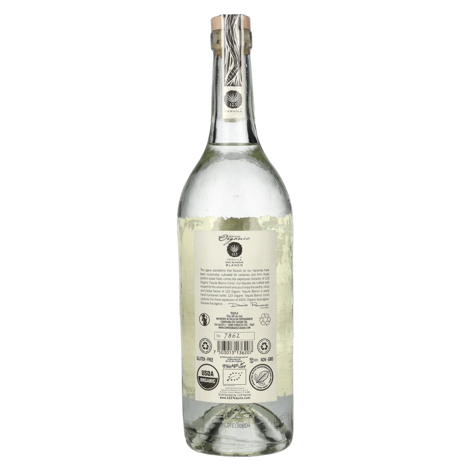 Tequila 123 UNO Blanco 100% Agave Organic 40% Vol. 0.7l