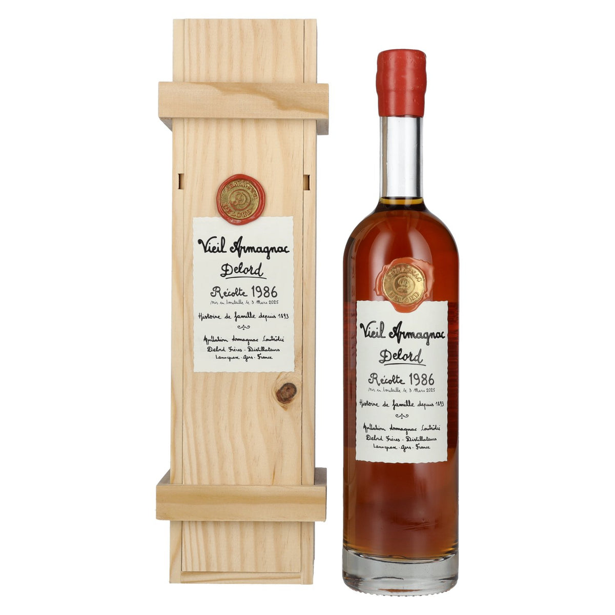 Old Armagnac Delord Vintage Récolte 1986 40% Vol. 0.7L in Wooden Box