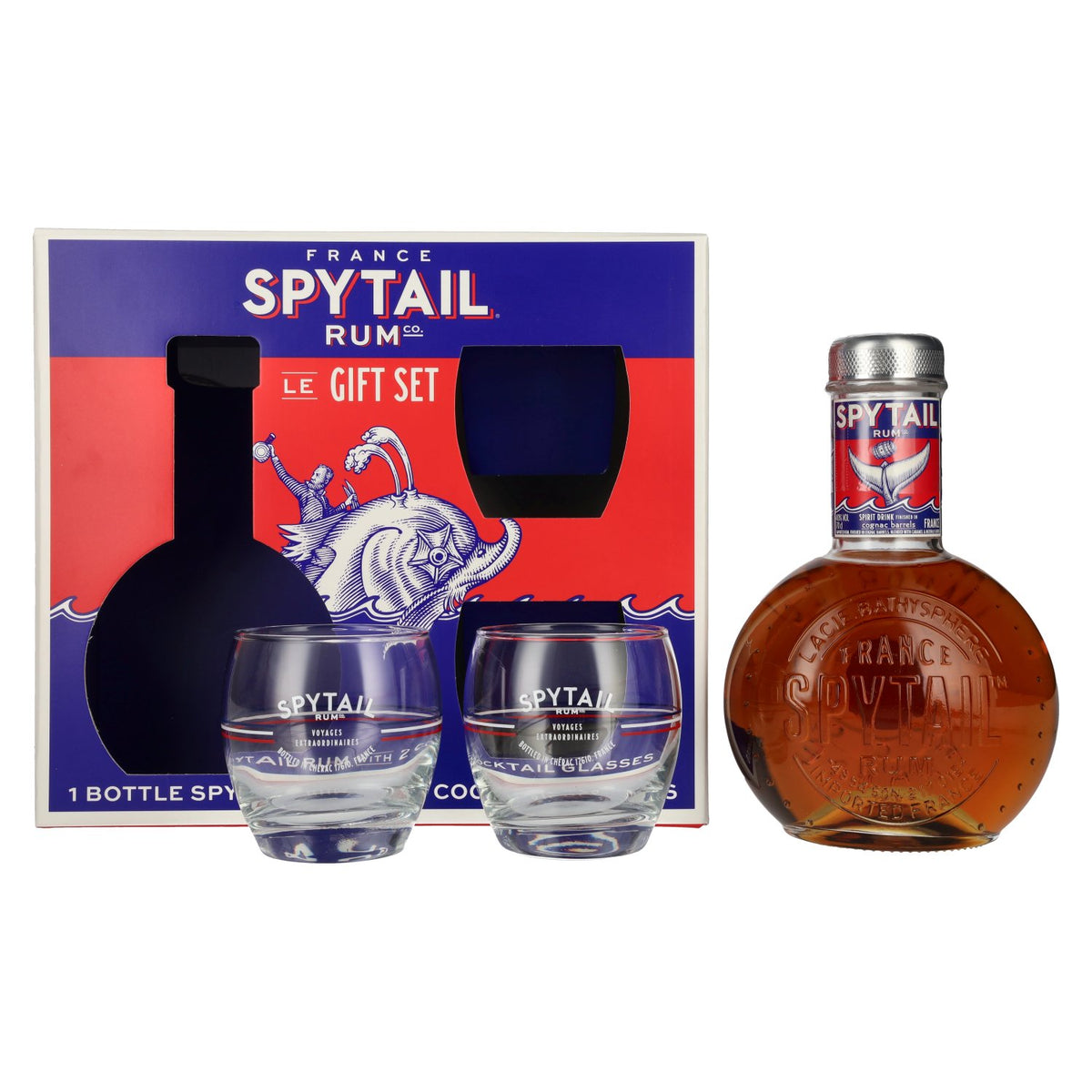 Spytail Cognac Barrels Spirit Drink 40% ABV, 0.7l, in a gift box with 2 glasses