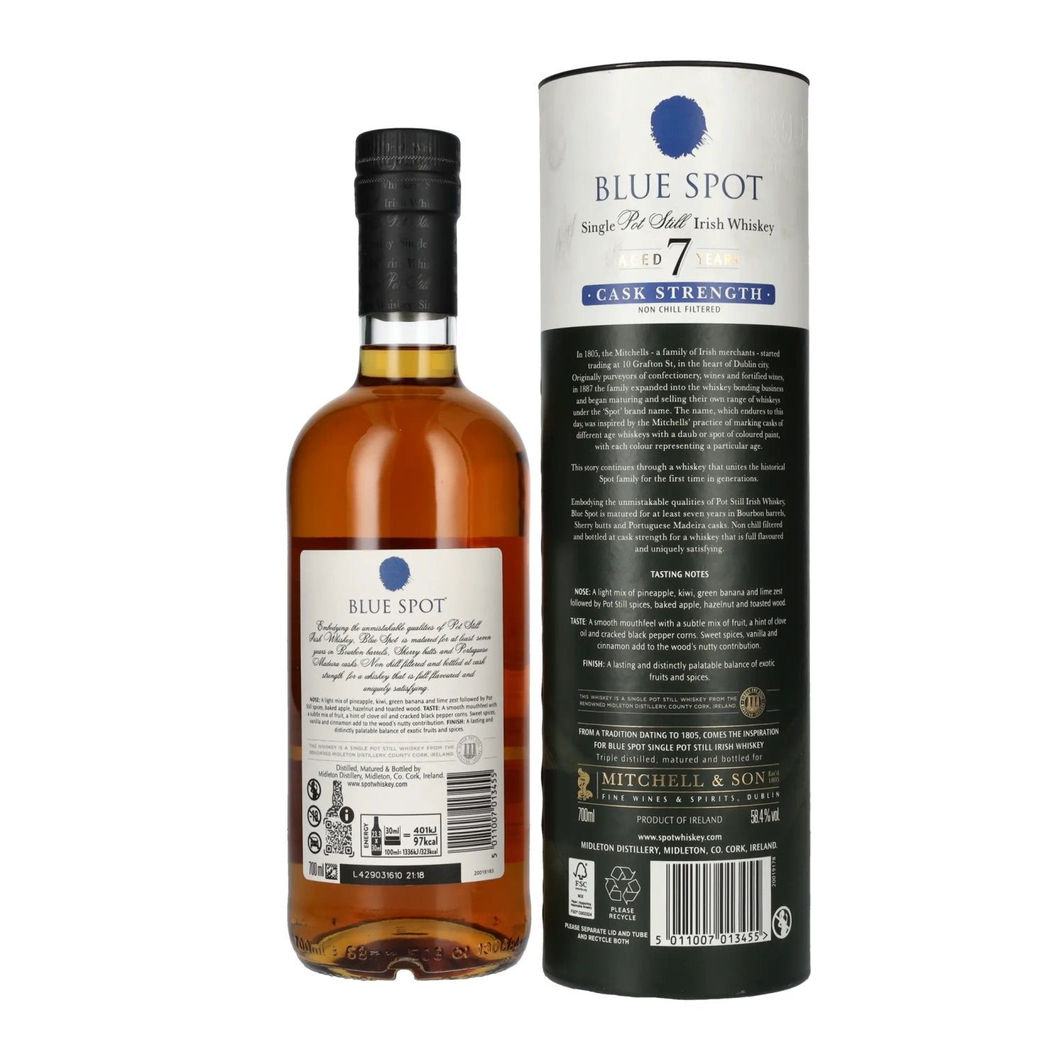 Blue Spot 7 Years Old Cask Strength Pot Still Irish Whiskey 58,4% Vol. 0,7l in Geschenkbox
