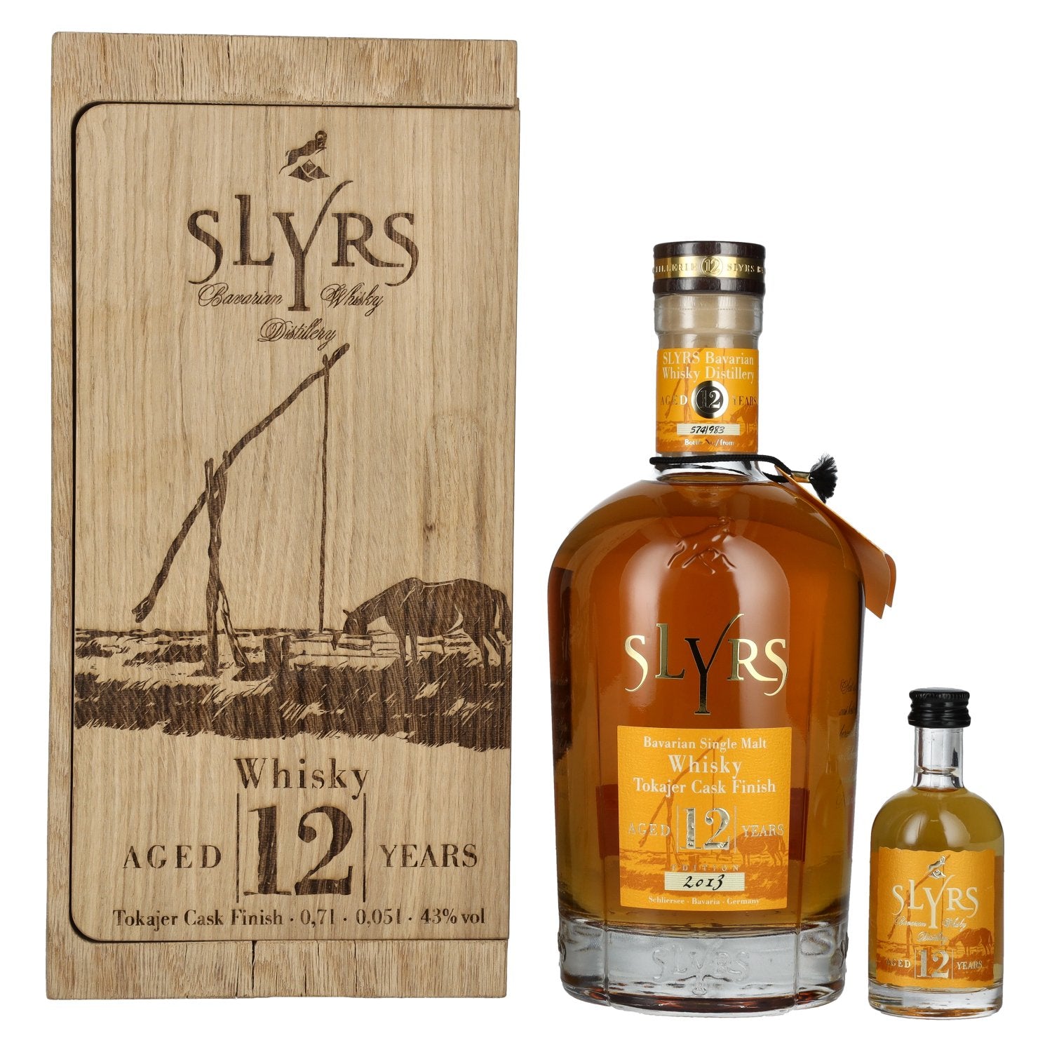 Slyrs 12 Years Old TOKAJER CASK FINISH Bavarian Single Malt Whisky 2013 43% Vol. 0.7l in Wooden Box with 0.05l Miniature