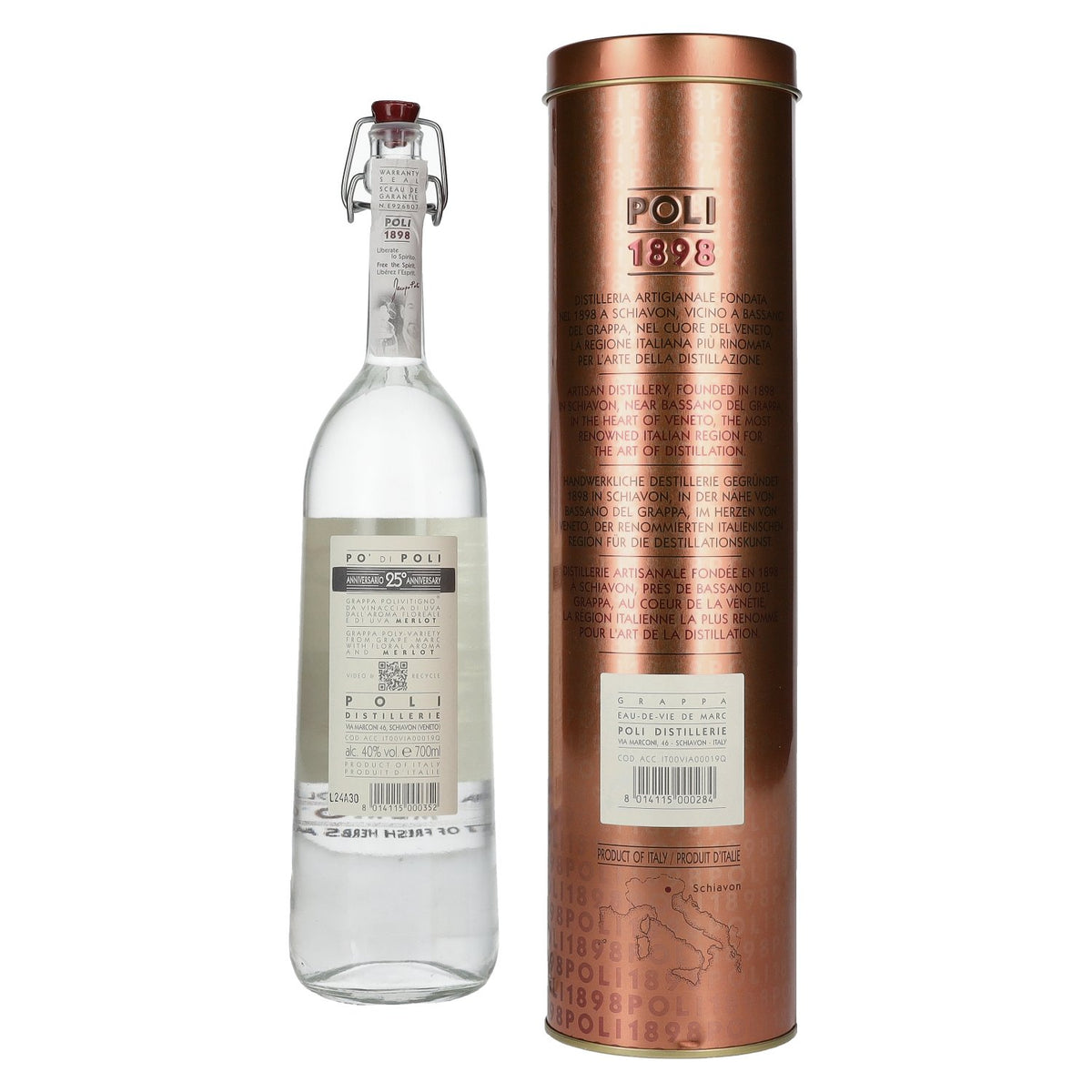 Poli Po' Di Poli Grappa 25th Anniversary Merlot 40% Vol. 0.7l in Tin Box