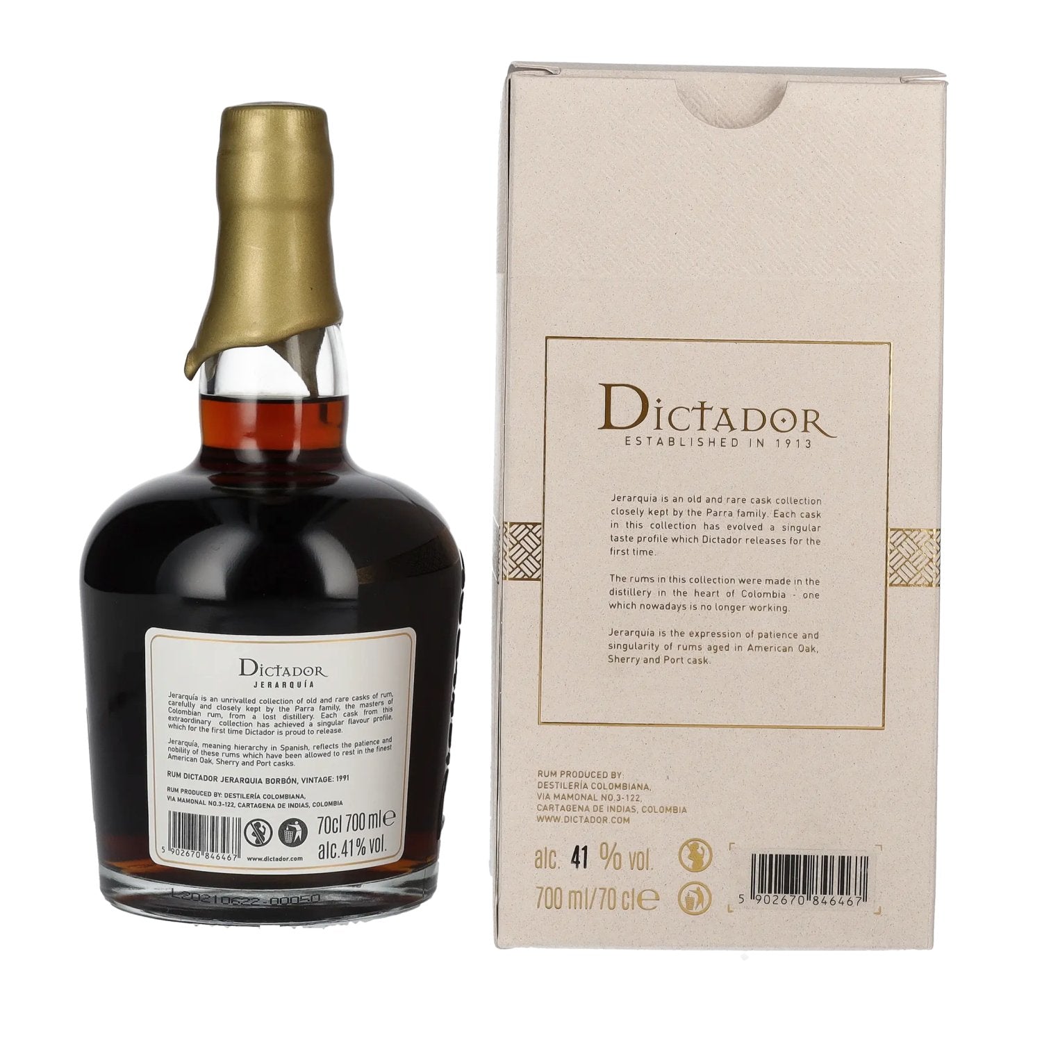 Dictador JERARQUÍA 29 Years Old BOURBON Rum 1991 41% Vol. 0.7L in Gift Box