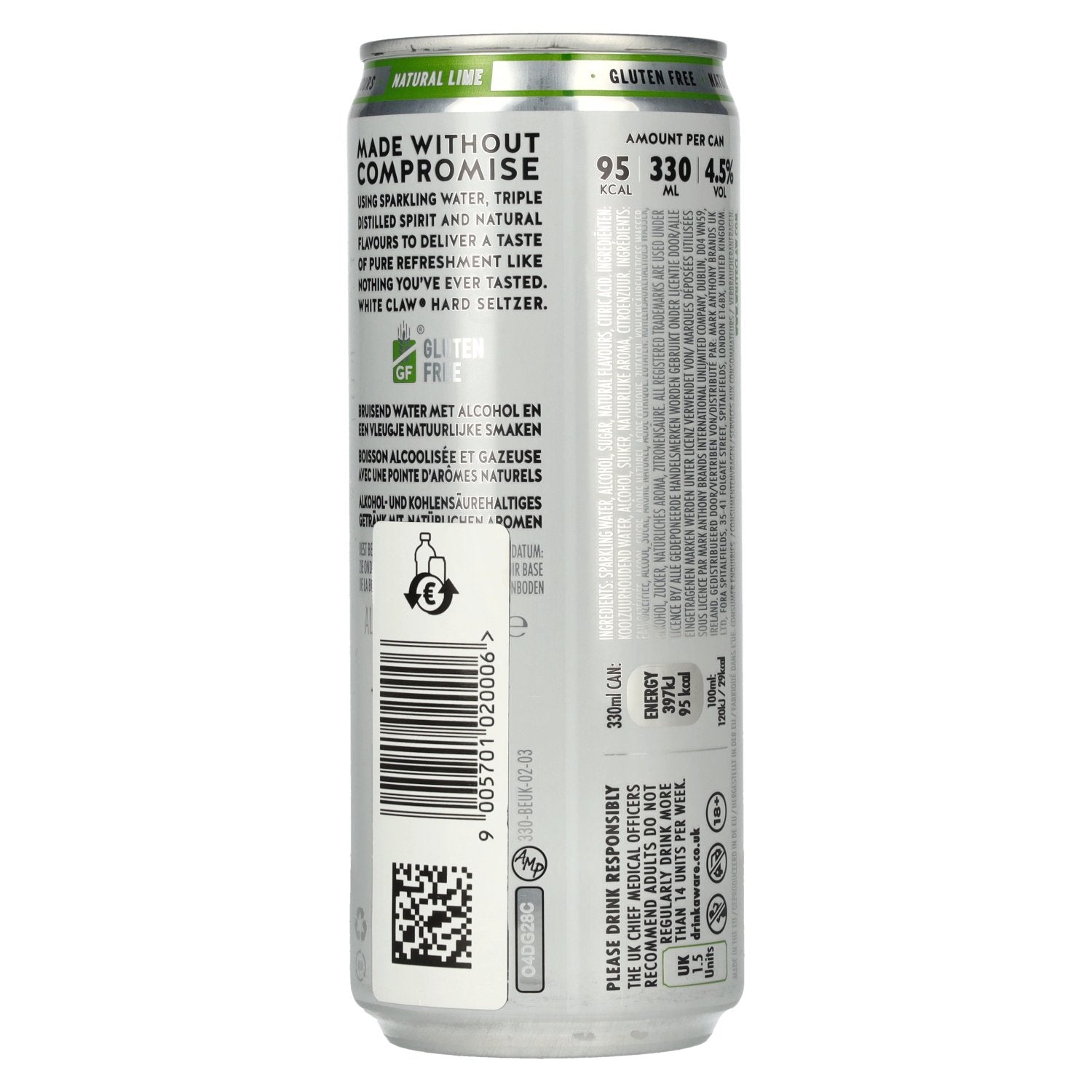 White Claw Hard Seltzer Natural Lime 4,5% Vol. 0,33l Dose Pfand