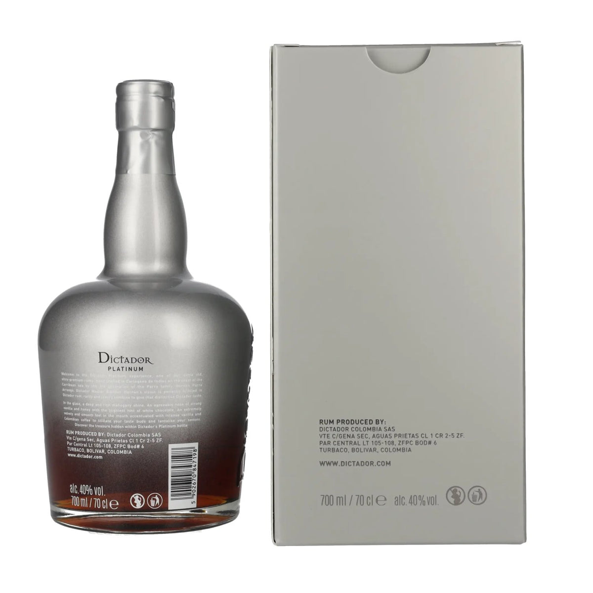 Dictador PLATINUM Colombian Aged Rum 40% Vol. 0.7l in Gift Box