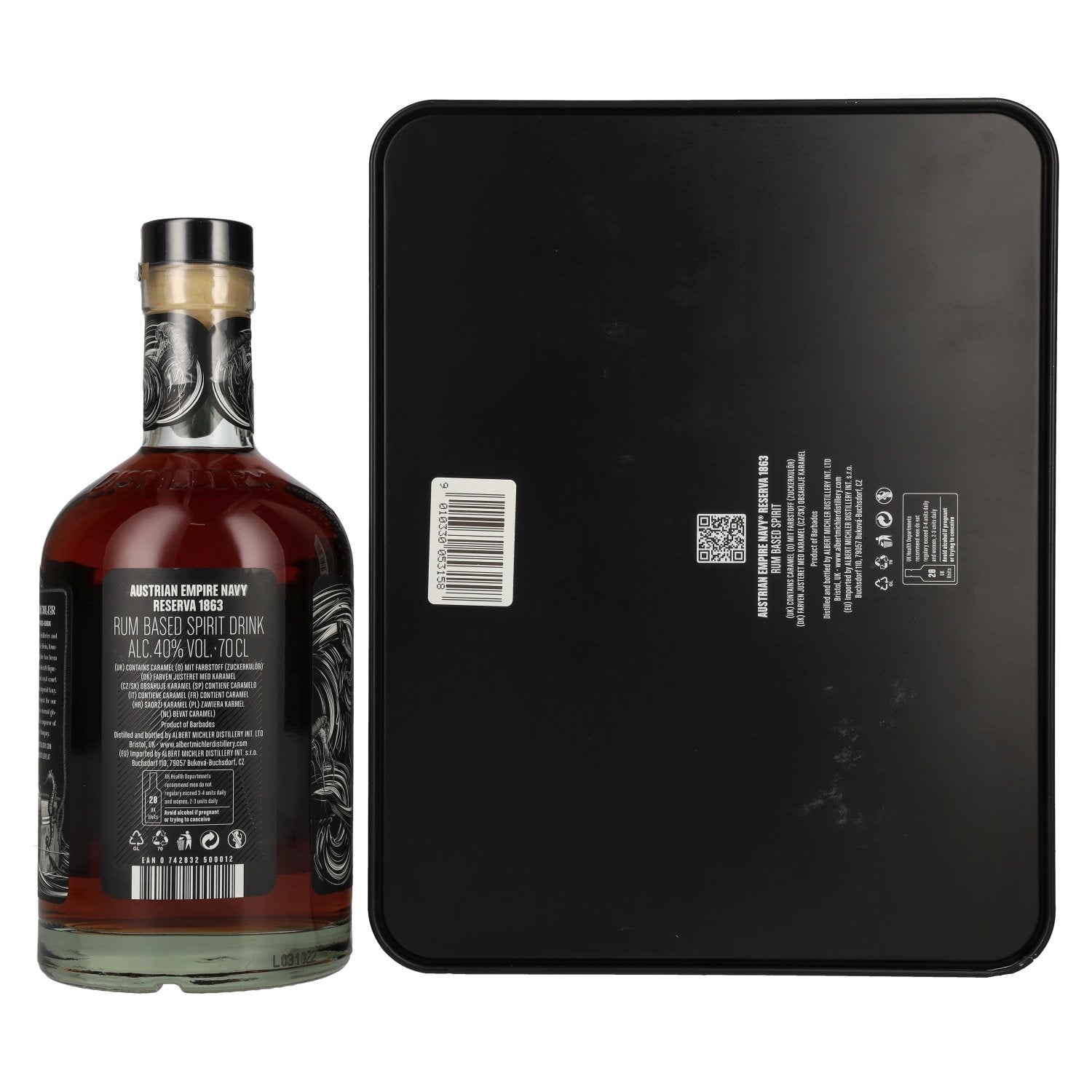 Austrian Empire Navy RESERVA 1863 Spirit Drink 40% Vol. 0,7l in Geschenkbox mit 2 Gläser