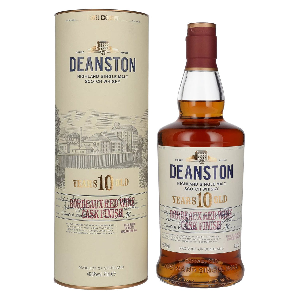 Deanston 10 Years Old Highland Single Malt Bordeaux Red Wine Cask Finish 46.3% Vol. 0.7l in Gift Box