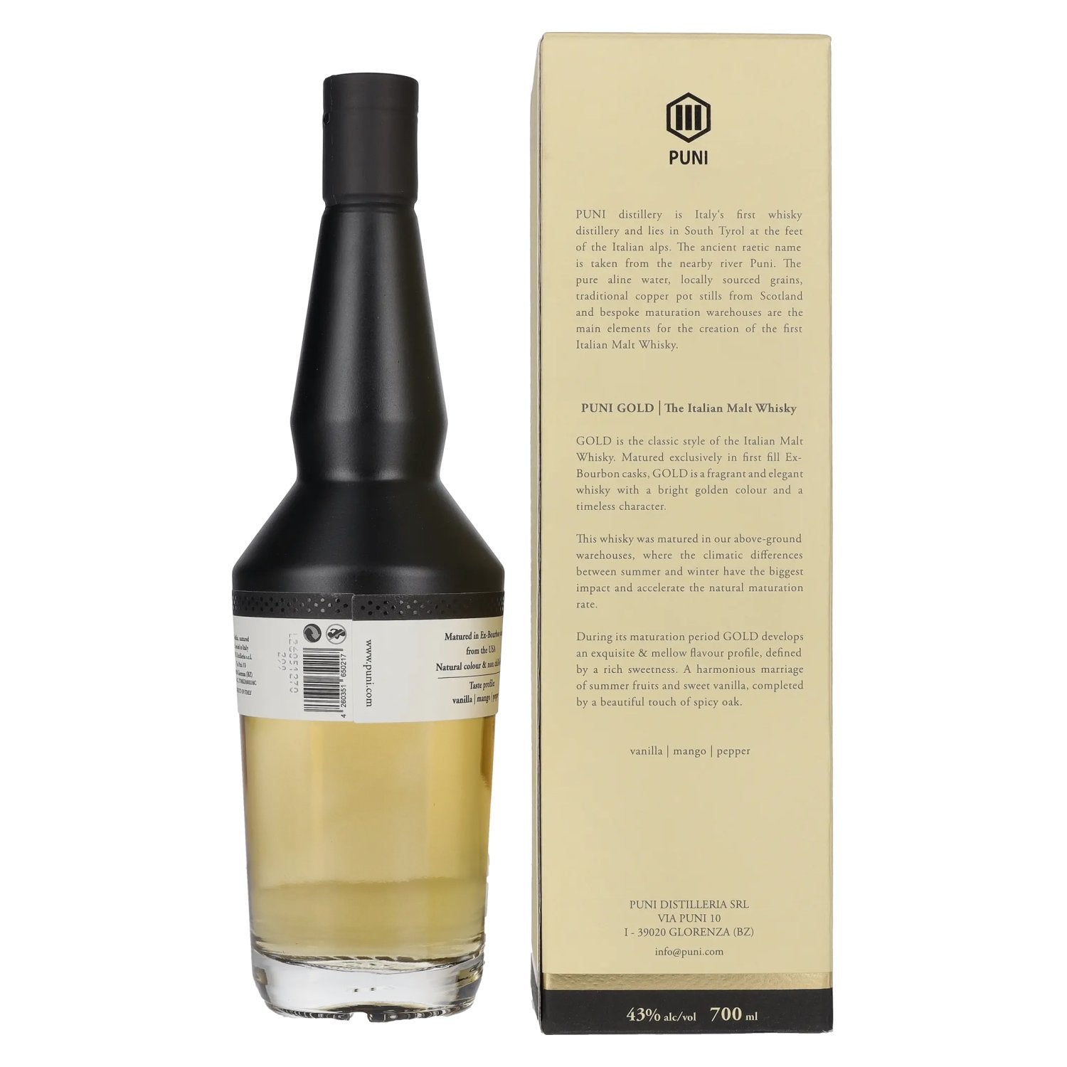 Puni GOLD The Italian Malt Whisky 43% Vol. 0,7l in Geschenkbox