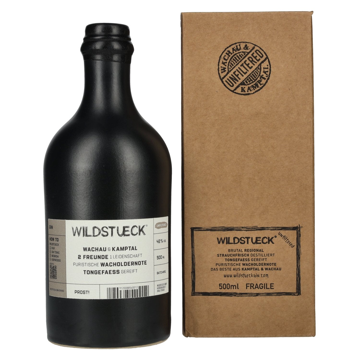 Wildstueck Danube Dry Gin Unfiltered 42% Vol. 0.5l in gift box