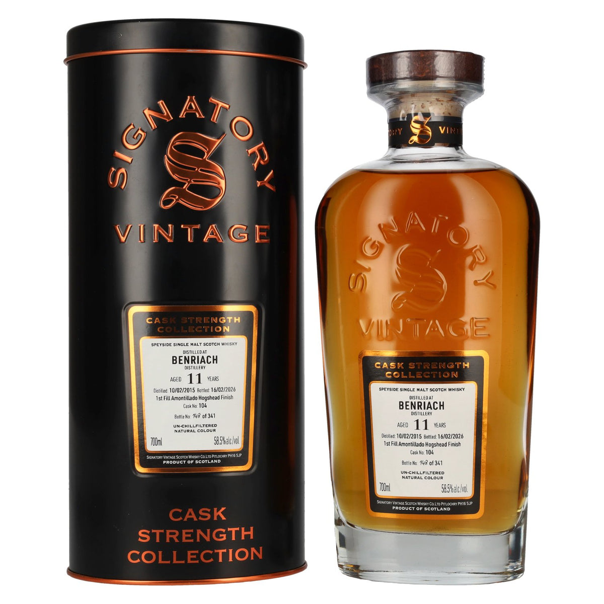 Signatory Vintage Benriach 11 Years Old Cask Strength Collection #104 2015 58.5% vol. 0.7l in a tin box