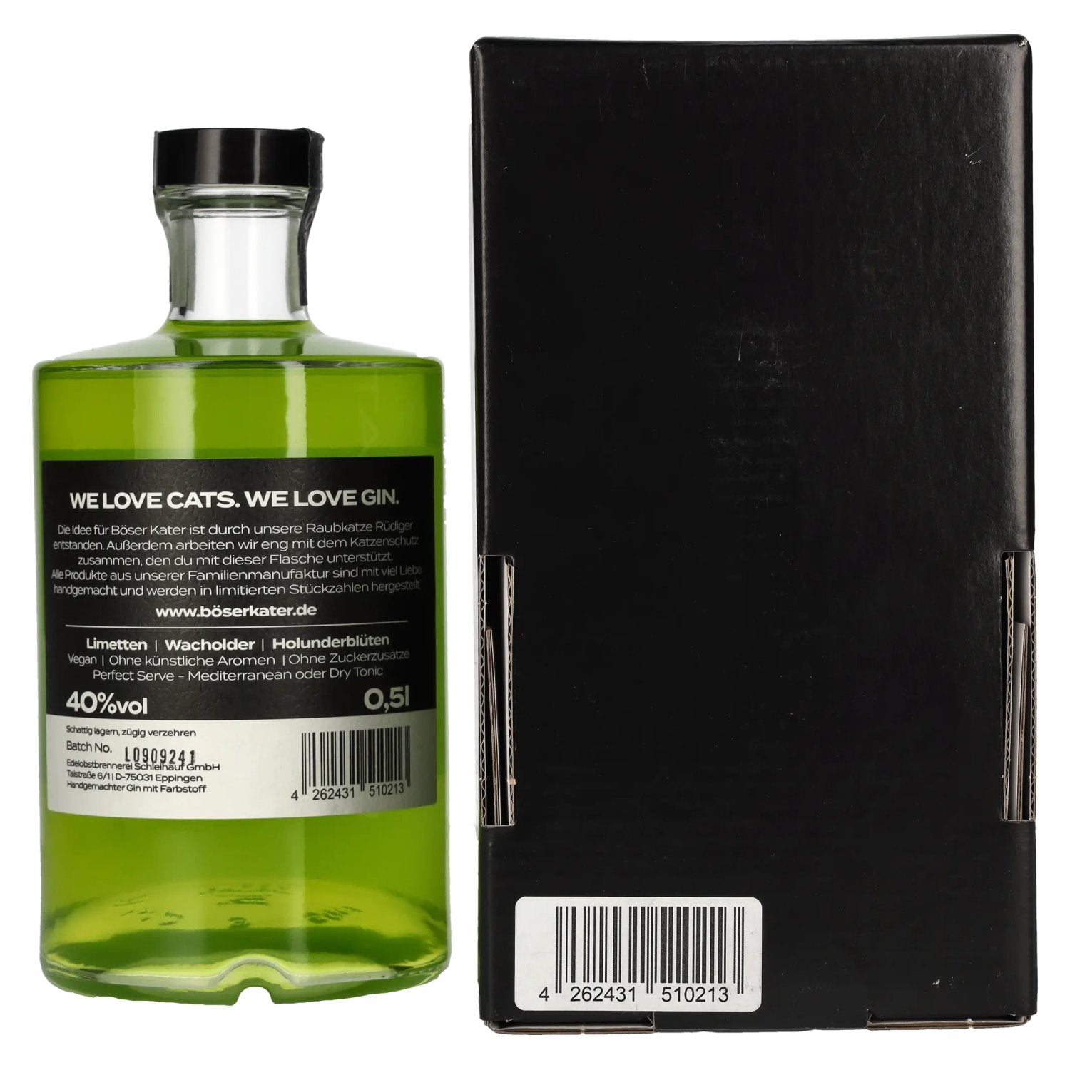 BÖSER KATER Black Light Neon Limetten Gin 40% Vol. 0,5l in Geschenkbox