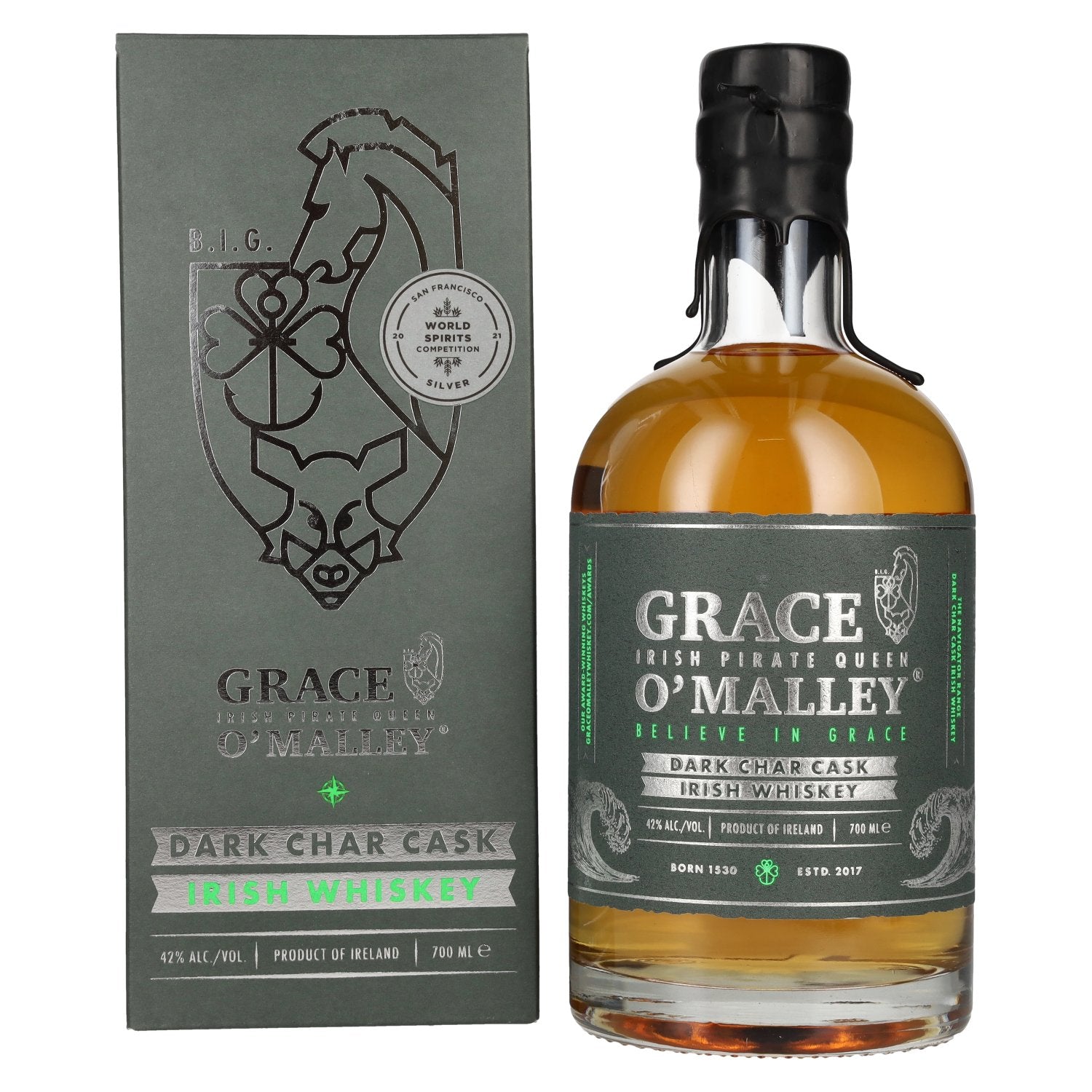 Grace O' Malley Irish Pirate Queen Whiskey Dark Char Cask 42% Vol. 0,7l in Geschenkbox