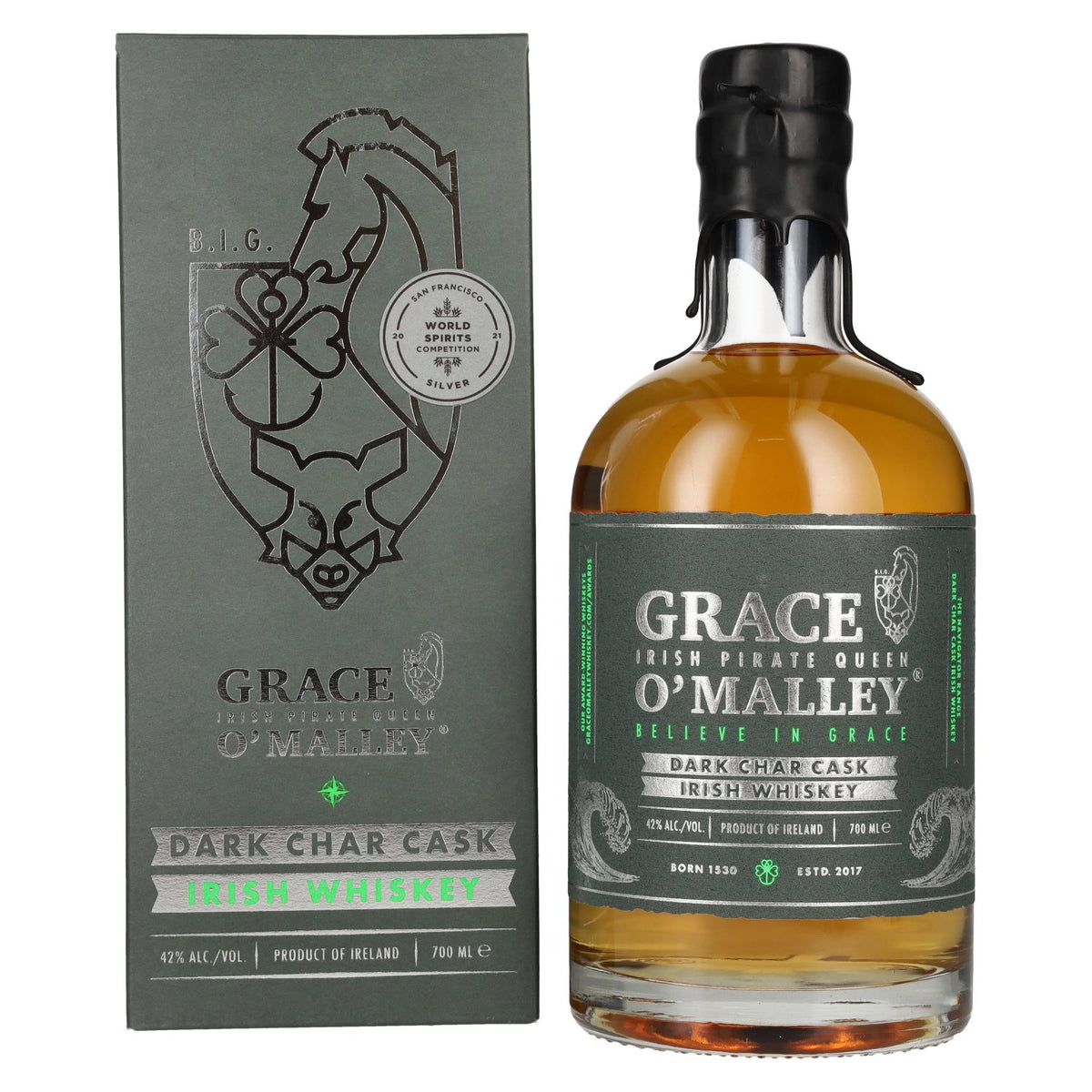 Grace O'Malley Irish Pirate Queen Whiskey Dark Char Cask 42% Vol. 0.7L in gift box