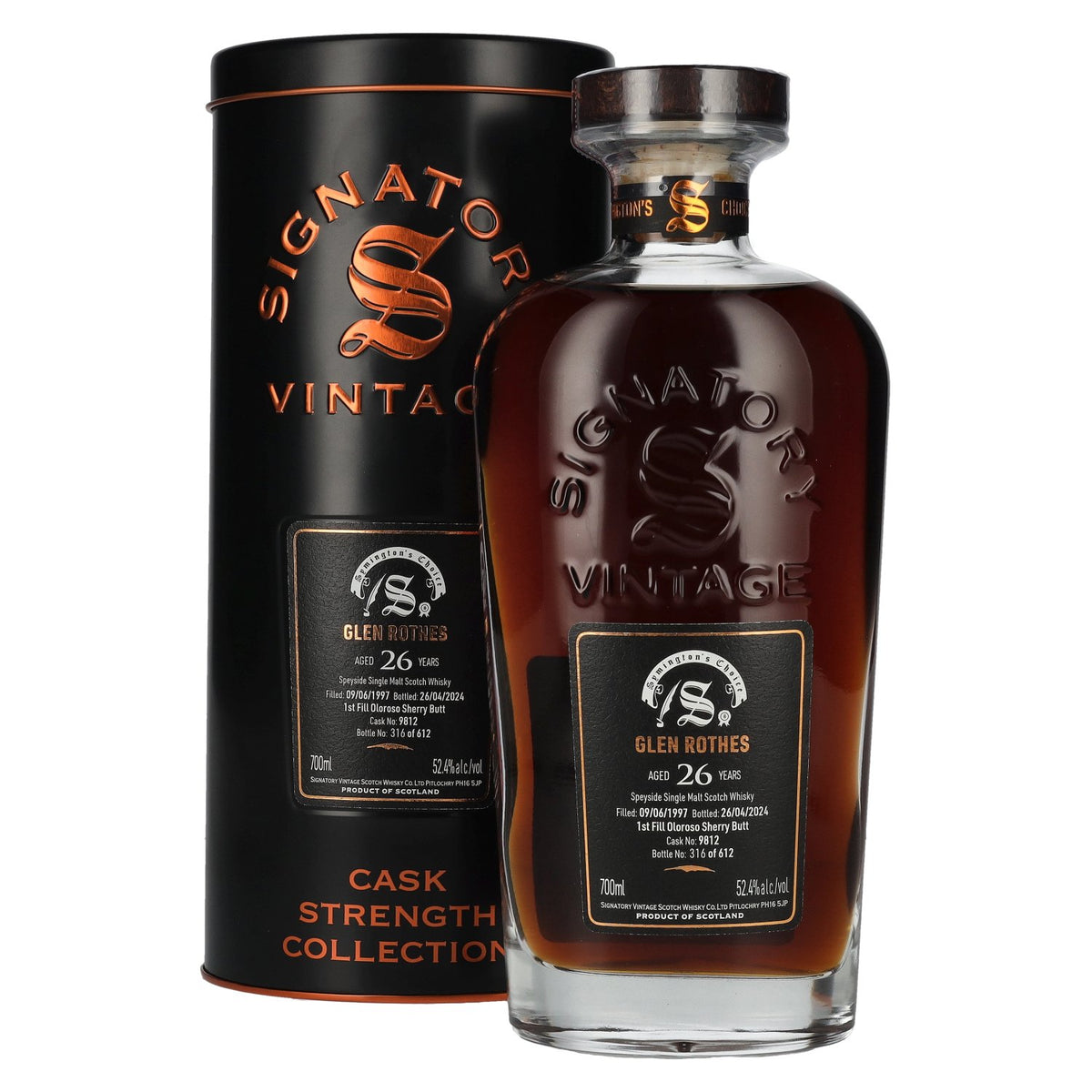 Signatory Vintage GLEN ROTHES 26 Years Old Cask Strength #9812 1997 52.4% Vol. 0.7l in Tin box
