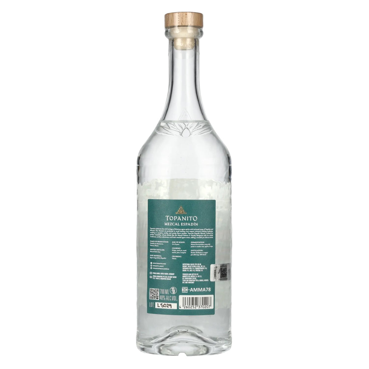 Topanito Mezcal Artesanal Blanco 100% Mague Espadín 40% ABV 0.7l