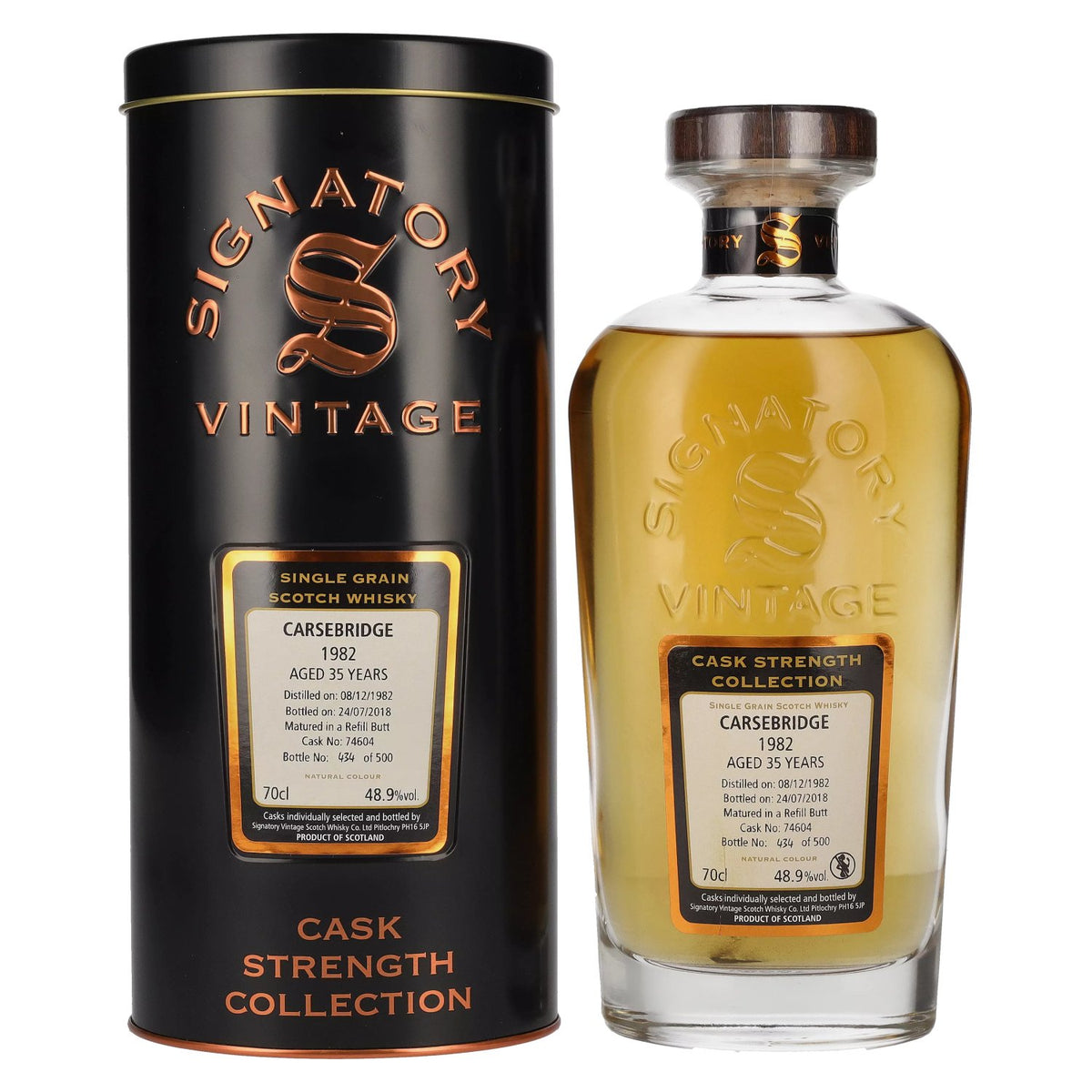 Signatory Vintage CARSEBRIDGE 35 Years Old Cask Strength 1982 48.9% Vol. 0.7L in Tin Box