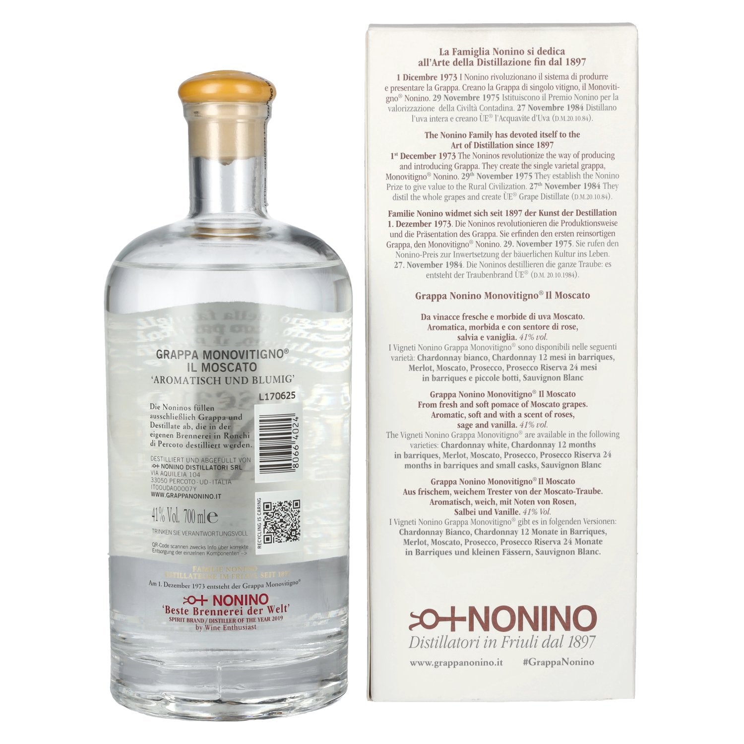 Nonino Grappa Monovitigno il Moscato 41% Vol. 0.7l in Gift Box