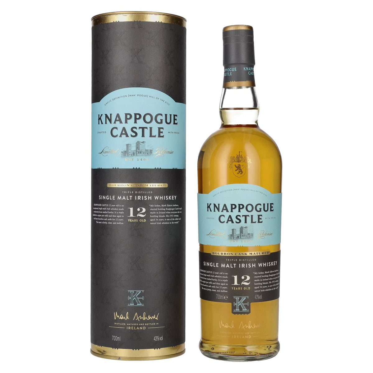 Knappogue Castle 12 Years Old BOURBON CASK MATURED 43% vol. 0.7 l in a gift box