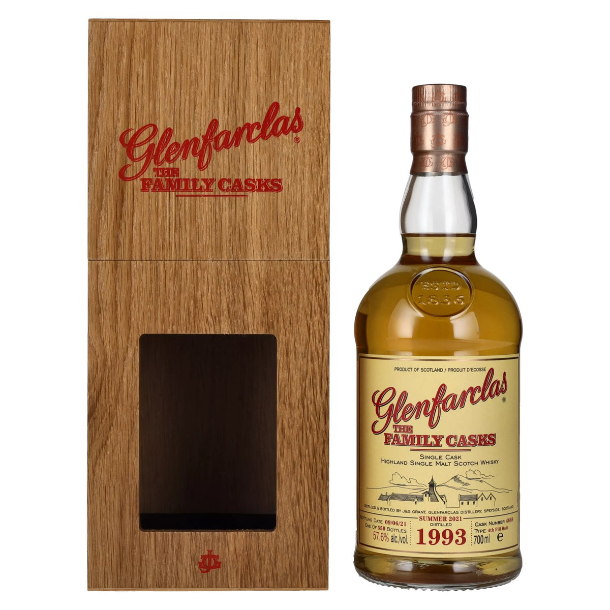 Glenfarclas THE FAMILY CASKS Single Cask SUMMER 2021 4th Fill Butt 1993 57.6% Vol. 0.7l in Wooden Box