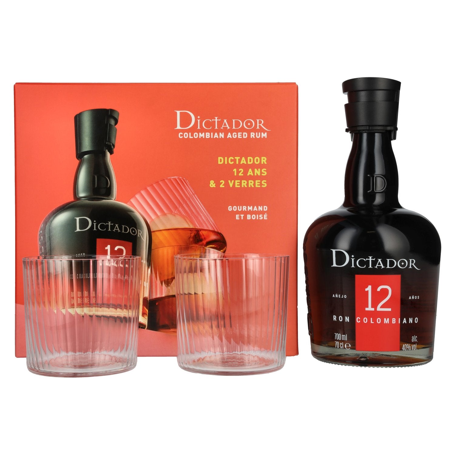 Dictador 12 Years Old ICON RESERVE Colombian Rum 40% Vol. 0.7l in gift box with 2 glasses