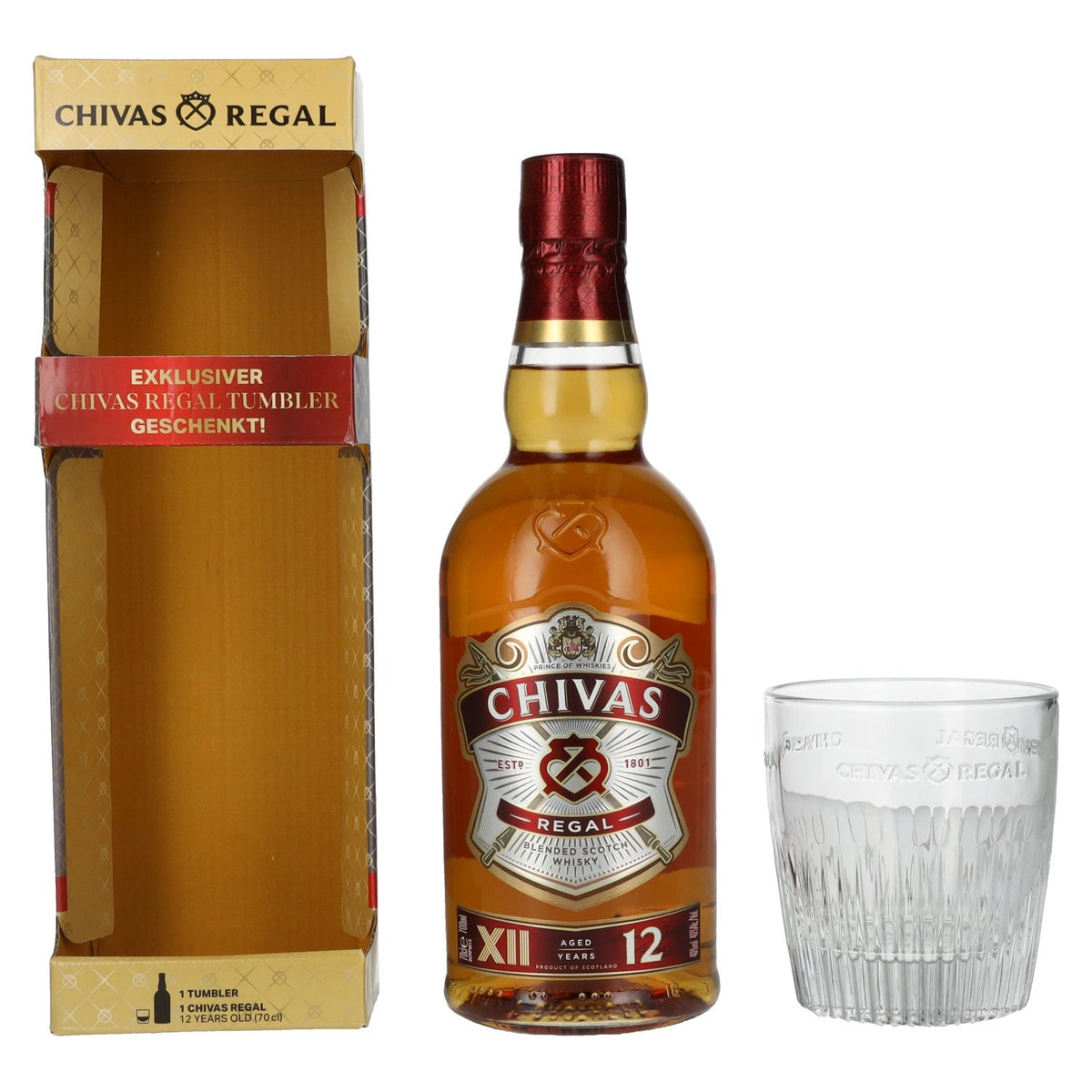 Chivas Regal 12 Years Old Blended Scotch Whisky 40% Vol. 0,7l mit Tumbler Glas
