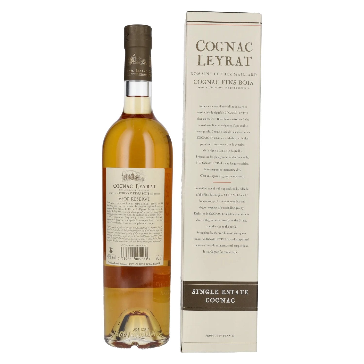 Cognac Leyrat V.S.O.P. Réserve Single Estate Cognac 40% Vol. 0,7l in Geschenkbox