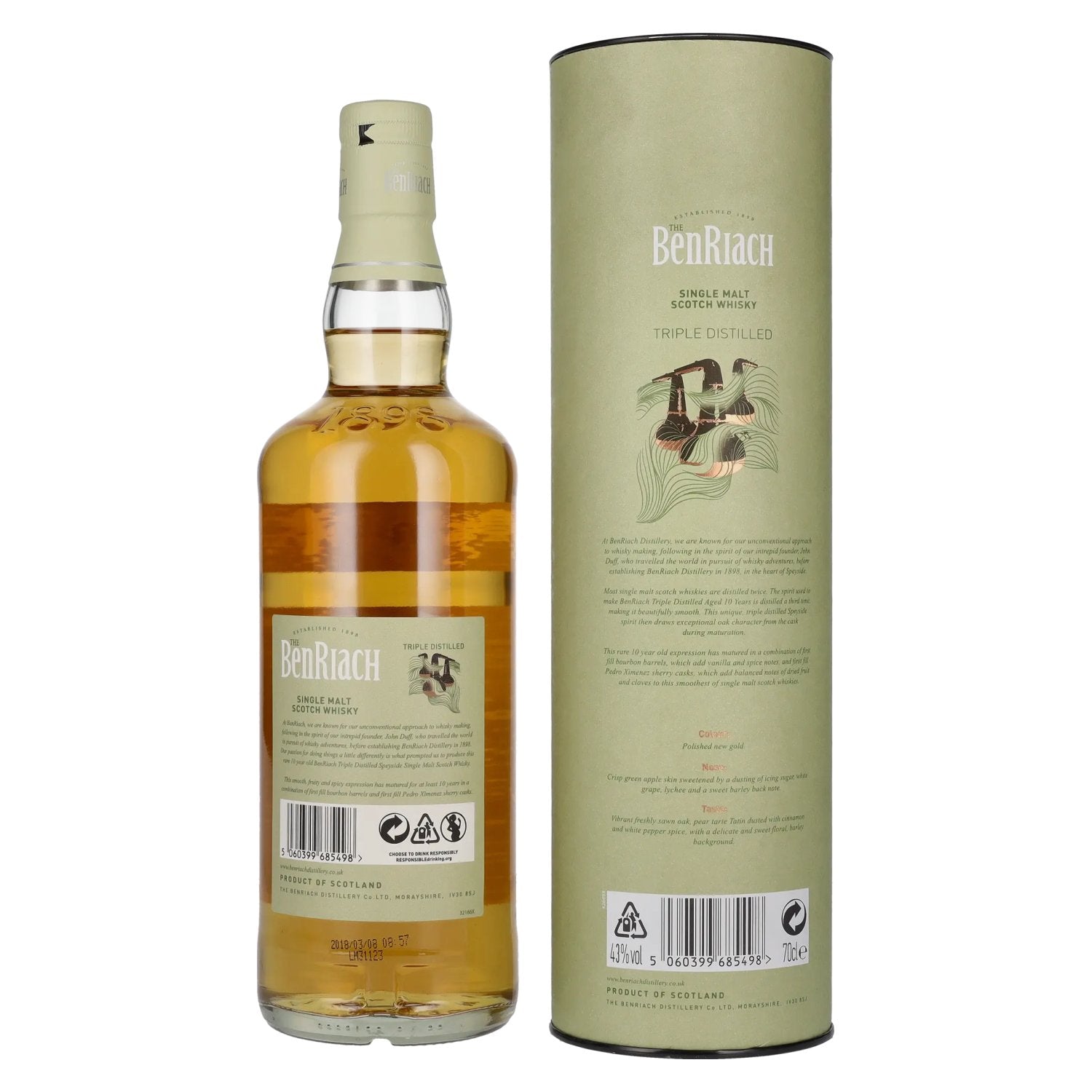 Benriach 10 Years Old Triple Distilled Double Cask Matured 43% Vol. 0,7l in Geschenkbox
