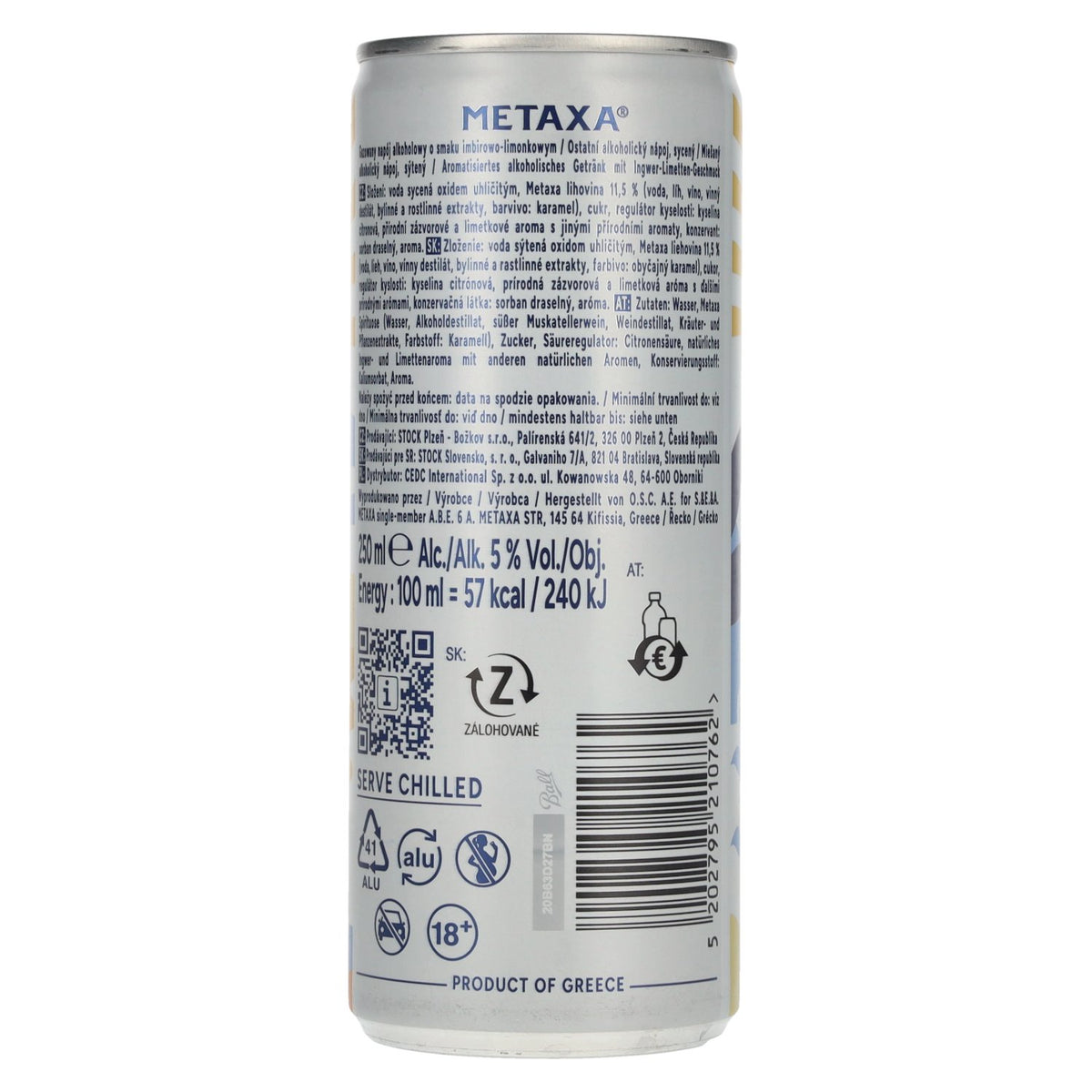 Metaxa Ginger &amp; Lime Long Drink Greek Cocktails Ready-to-Drink 5% ABV 0.25l can (deposit required)