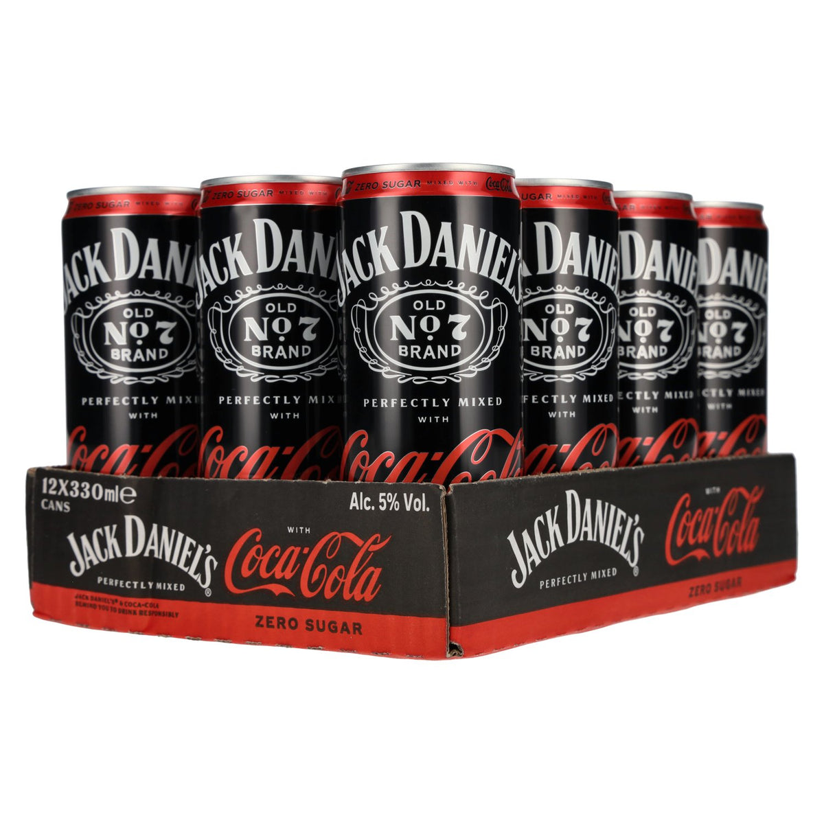 Jack Daniel's No. 7 Whisky &amp; Coca Cola ZERO SUGAR 5% ABV, 12 x 0.33l tins (deposit)