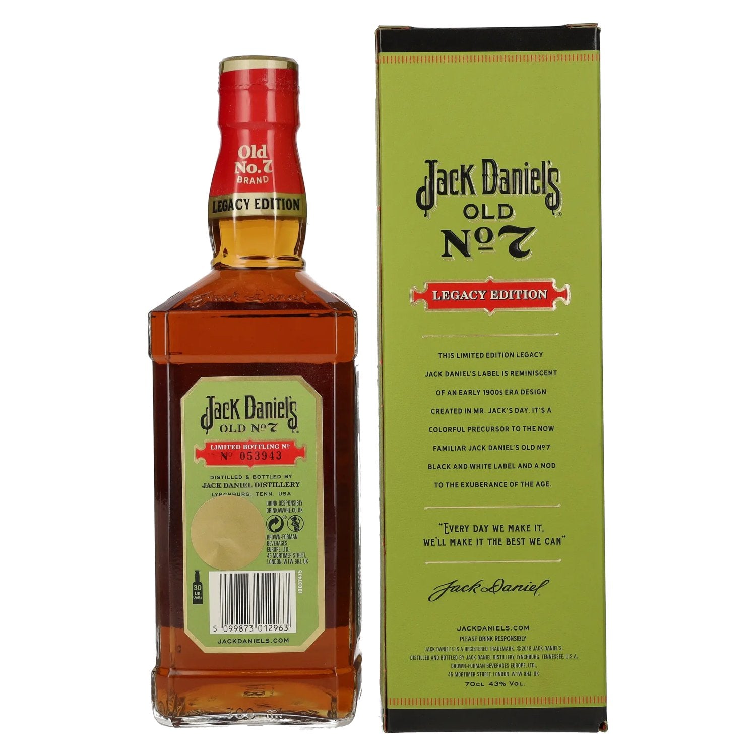 Jack Daniel's Sour Mash Tennessee Whiskey LEGACY EDITION No. 1 - GREEN DESIGN 43% Vol. 0.7l in Gift Box