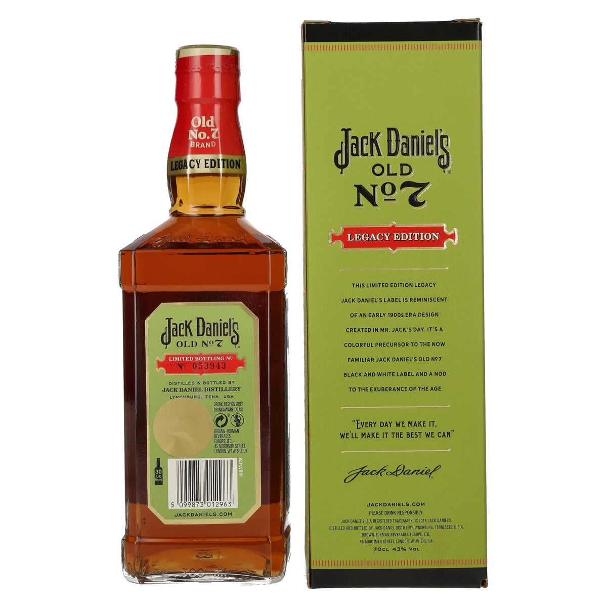 Jack Daniel's Sour Mash Tennessee Whiskey LEGACY EDITION No. 1 - GREEN DESIGN 43% Vol. 0.7l in Gift Box
