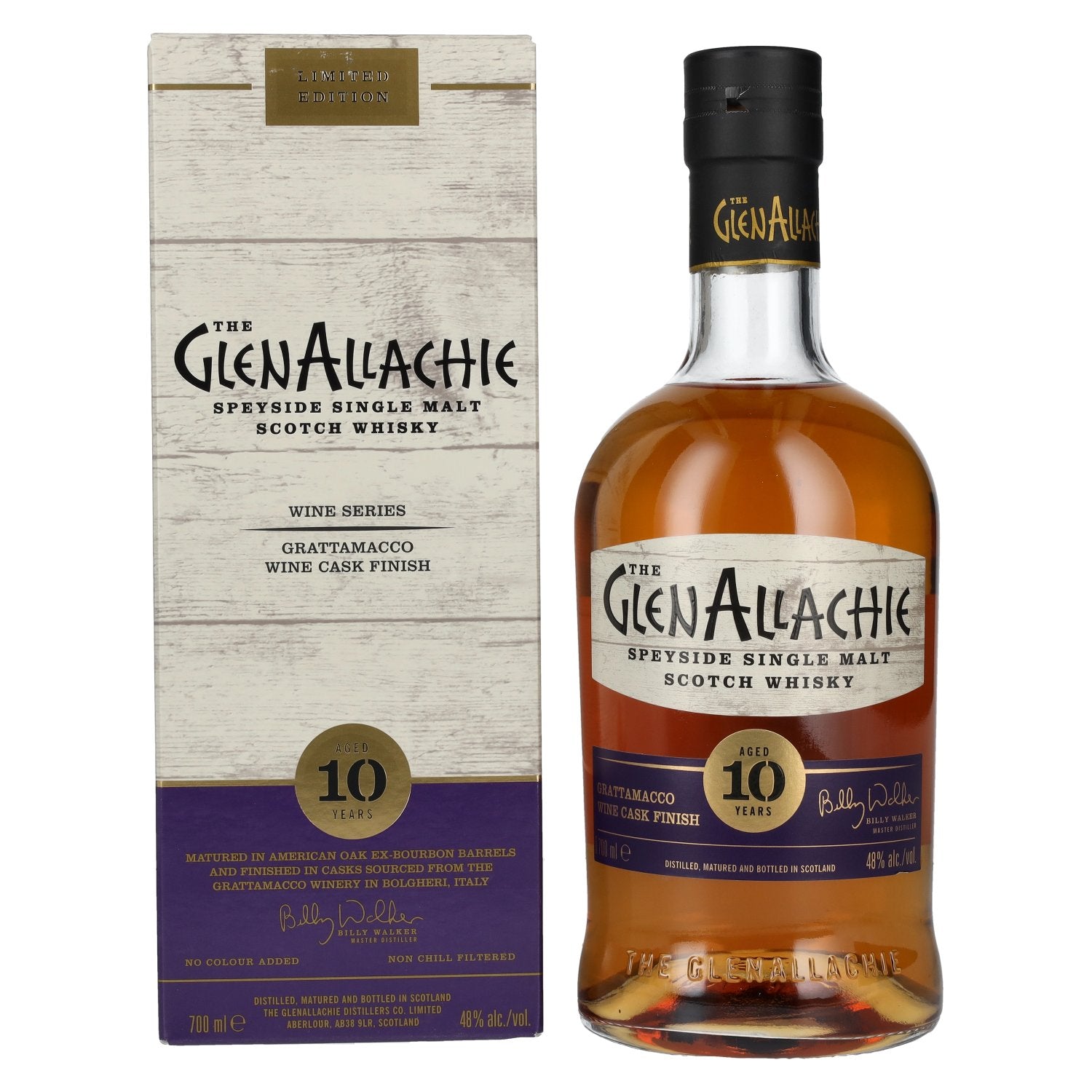 The GlenAllachie 10 Years Old GRATTAMACCO WINE CASK FINISH Limited Edition 48% Vol. 0.7l in gift box